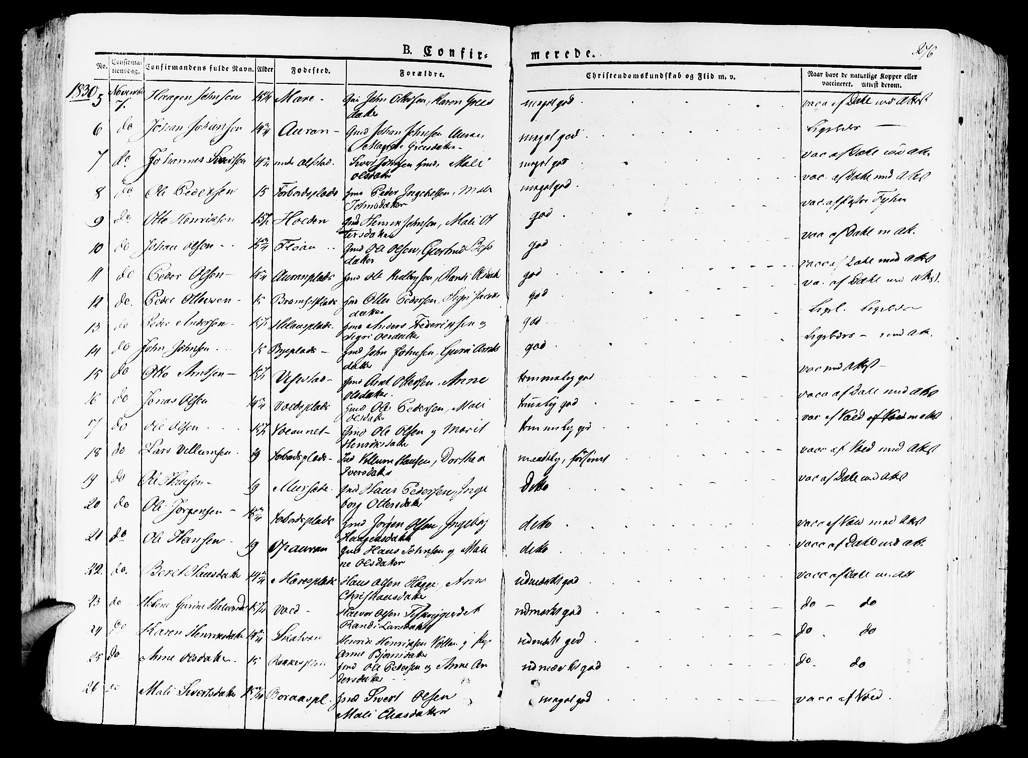 Ministerialprotokoller, klokkerbøker og fødselsregistre - Nord-Trøndelag, AV/SAT-A-1458/709/L0070: Parish register (official) no. 709A10, 1820-1832, p. 276