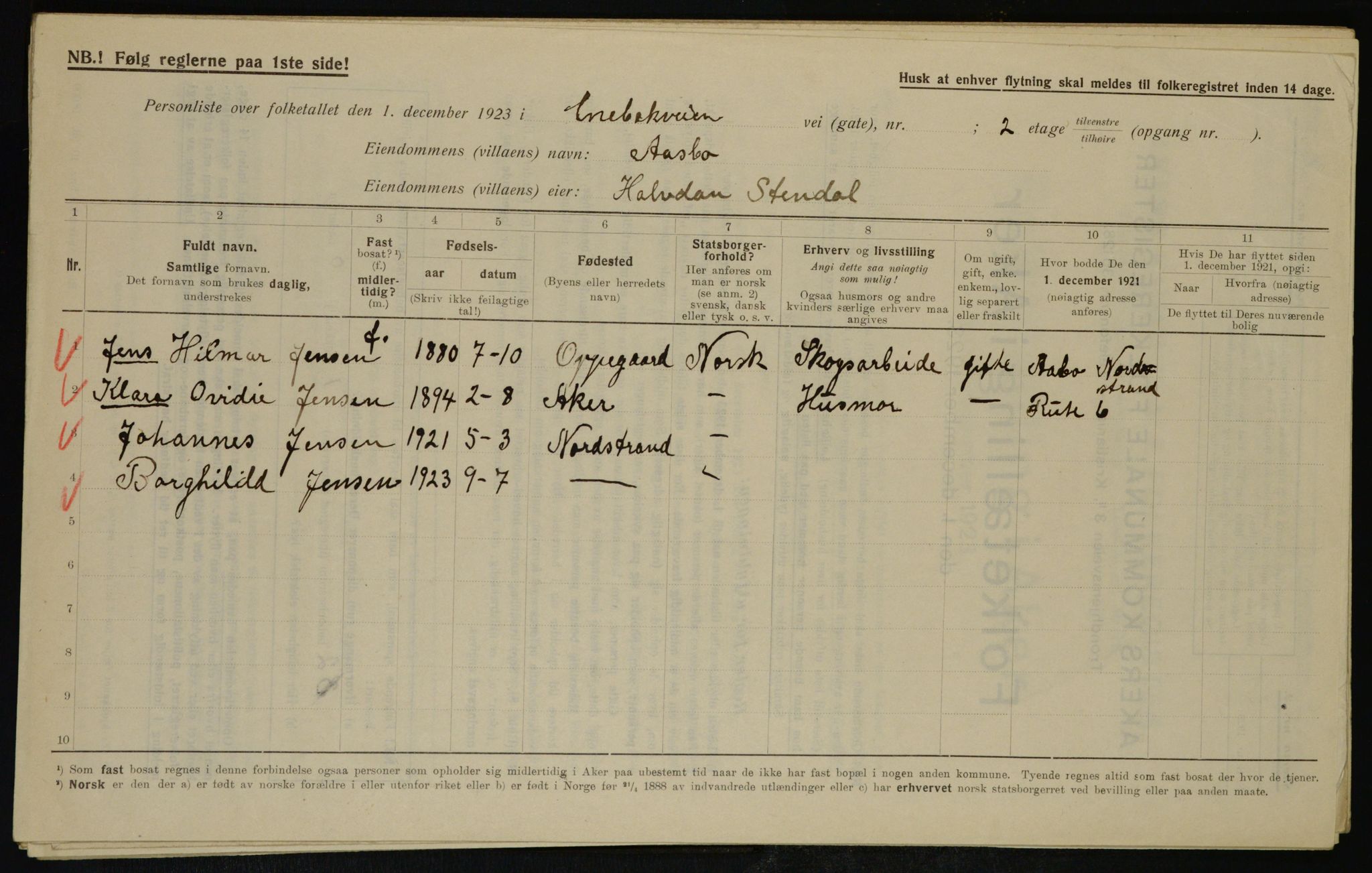 , Municipal Census 1923 for Aker, 1923, p. 38294