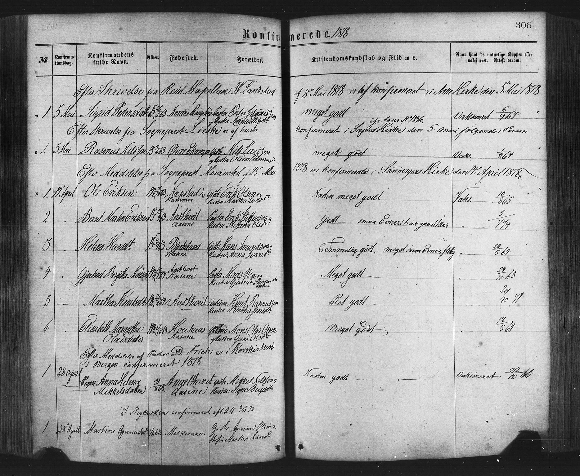 Hamre sokneprestembete, AV/SAB-A-75501/H/Ha/Haa/Haaa/L0015: Parish register (official) no. A 15, 1870-1881, p. 306