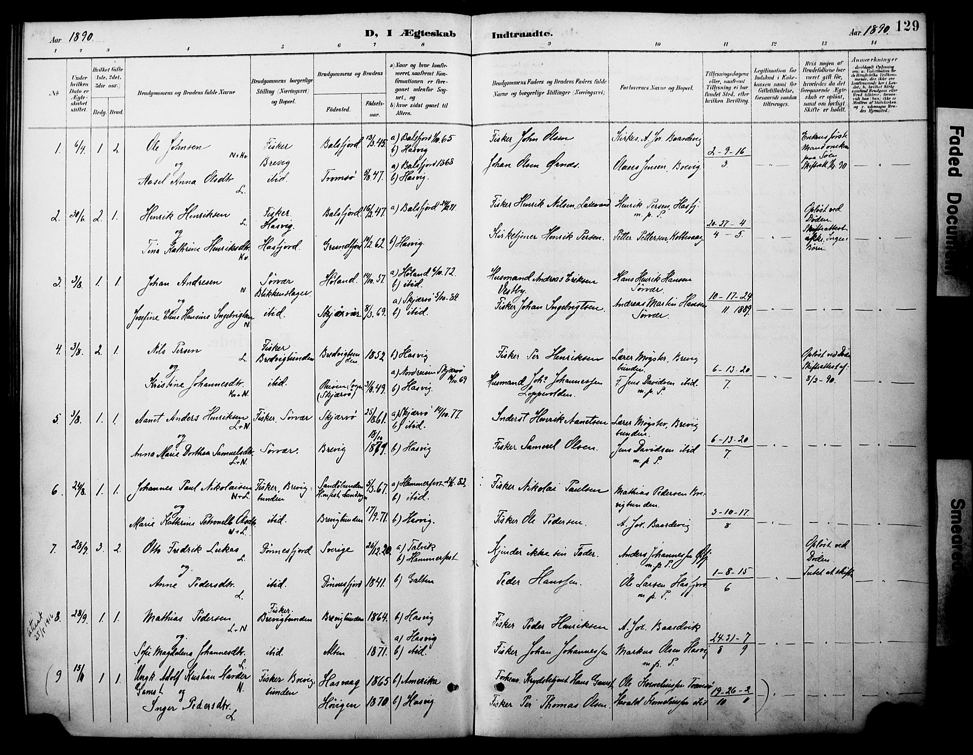 Loppa sokneprestkontor, SATØ/S-1339/H/Ha/L0008kirke: Parish register (official) no. 8, 1889-1907, p. 129