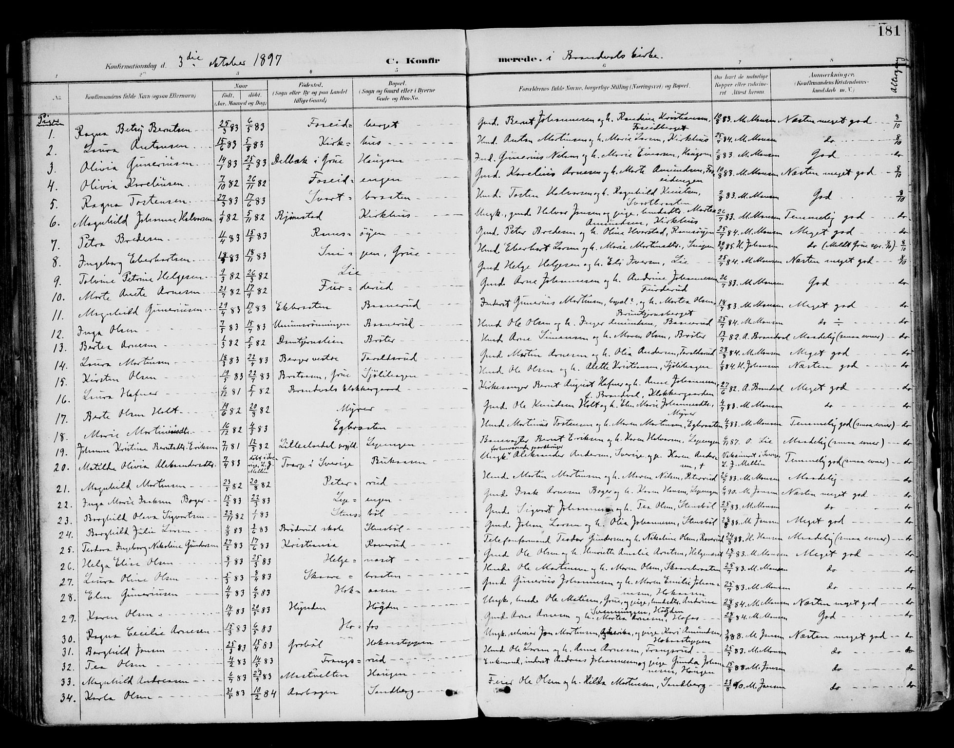 Brandval prestekontor, AV/SAH-PREST-034/H/Ha/Haa/L0003: Parish register (official) no. 3, 1894-1909, p. 181