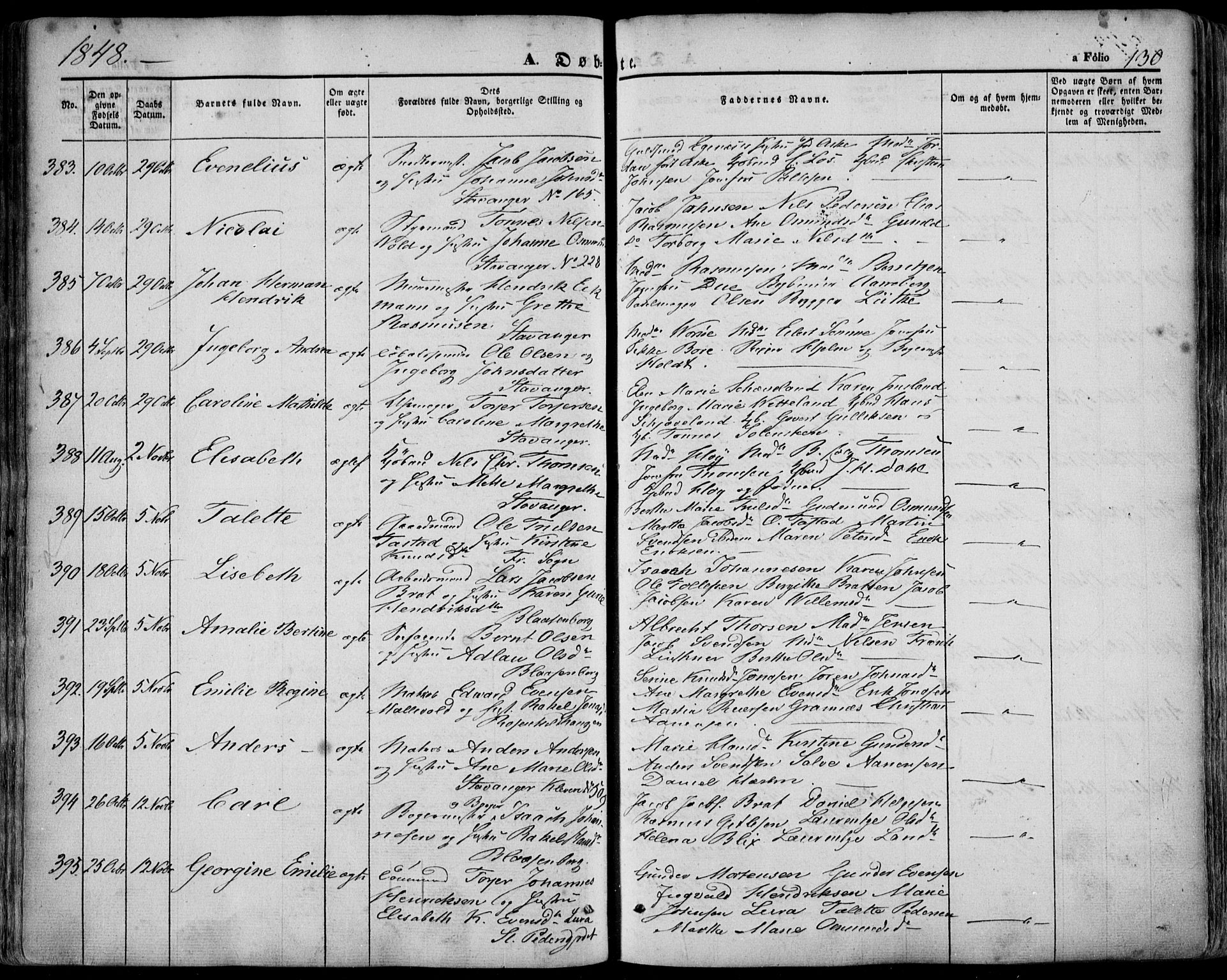 Domkirken sokneprestkontor, AV/SAST-A-101812/001/30/30BA/L0016: Parish register (official) no. A 15, 1844-1854, p. 130