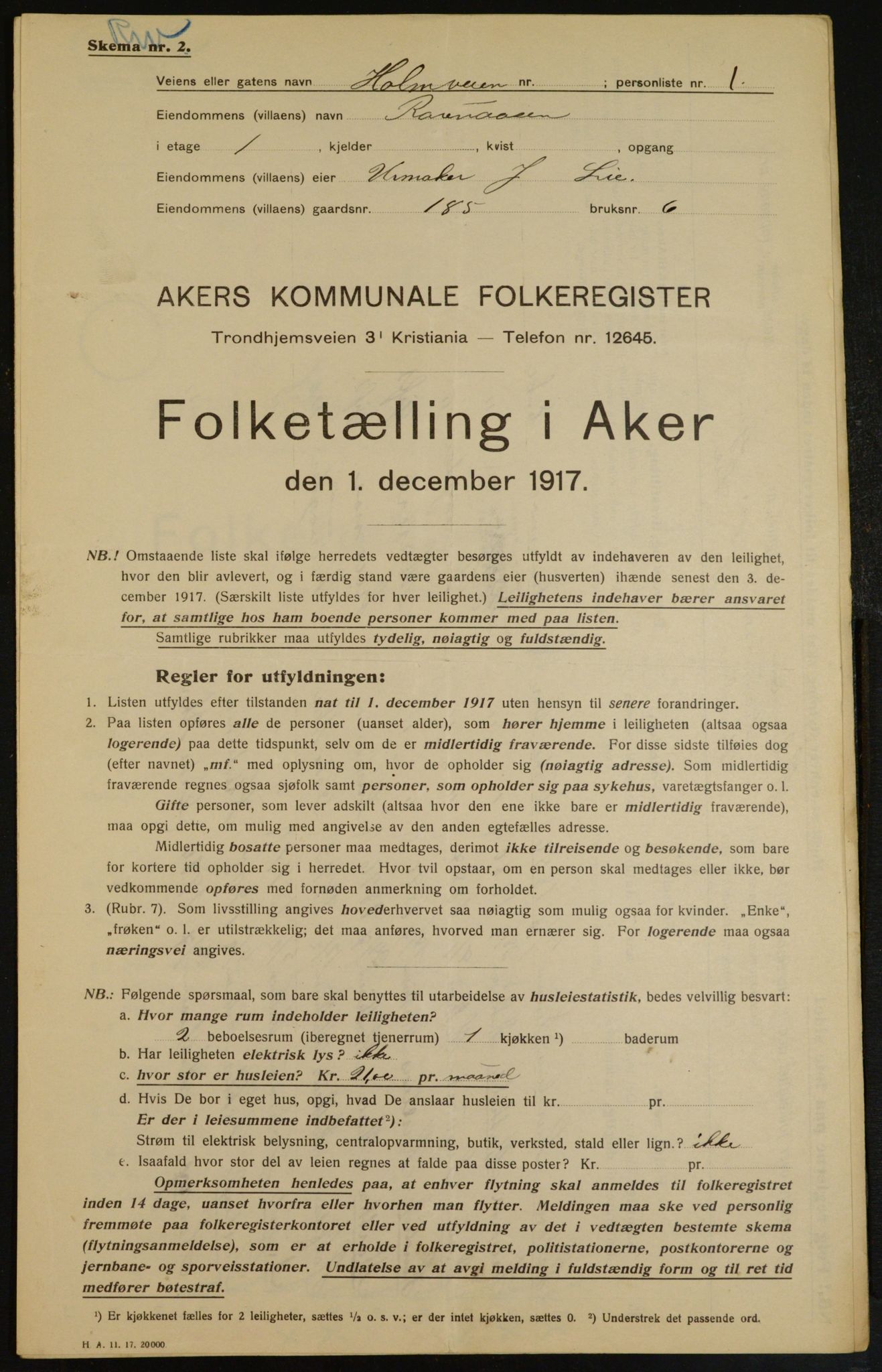 OBA, Municipal Census 1917 for Aker, 1917, p. 16343