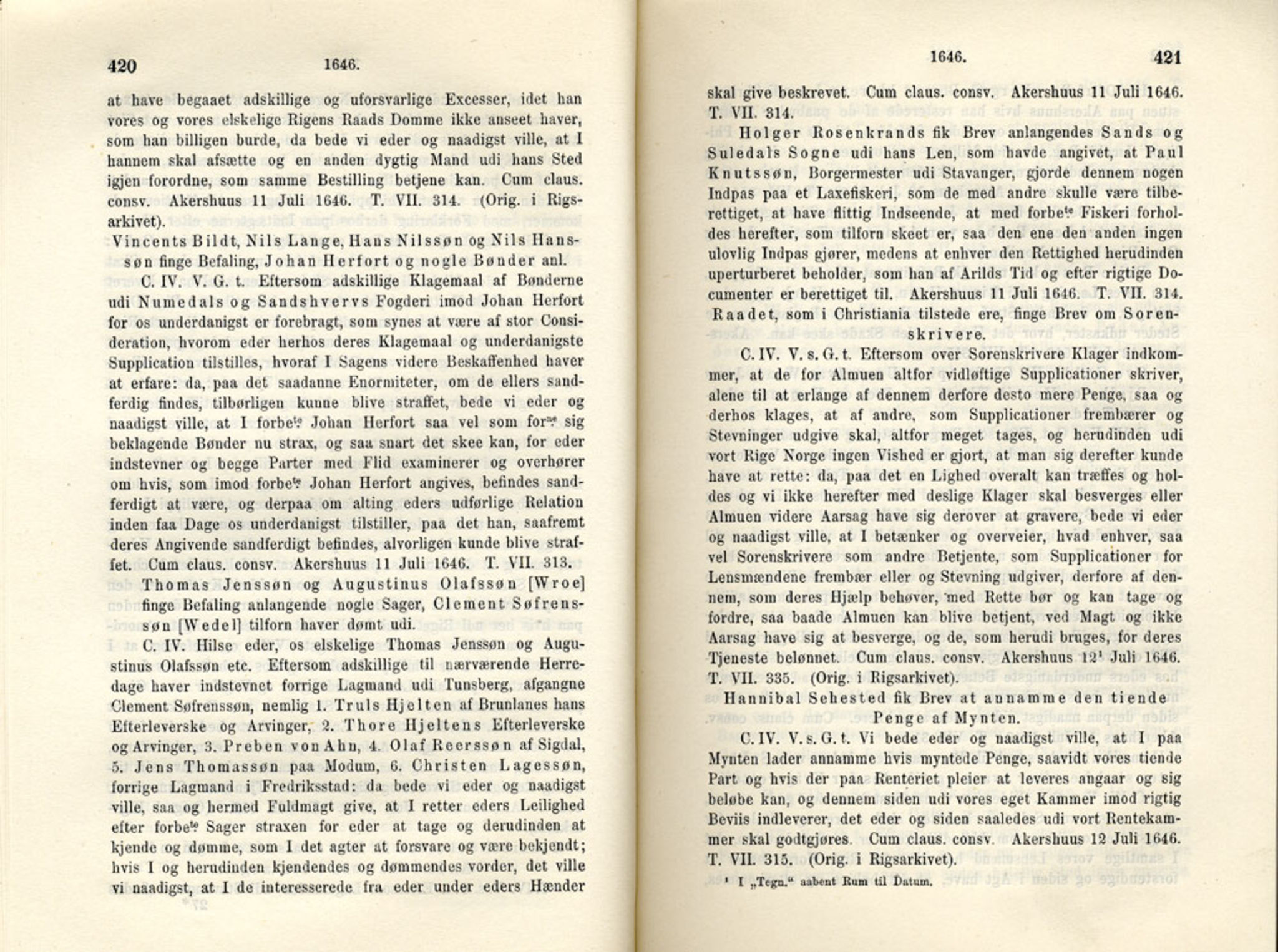 Publikasjoner utgitt av Det Norske Historiske Kildeskriftfond, PUBL/-/-/-: Norske Rigs-Registranter, bind 8, 1641-1648, p. 420-421