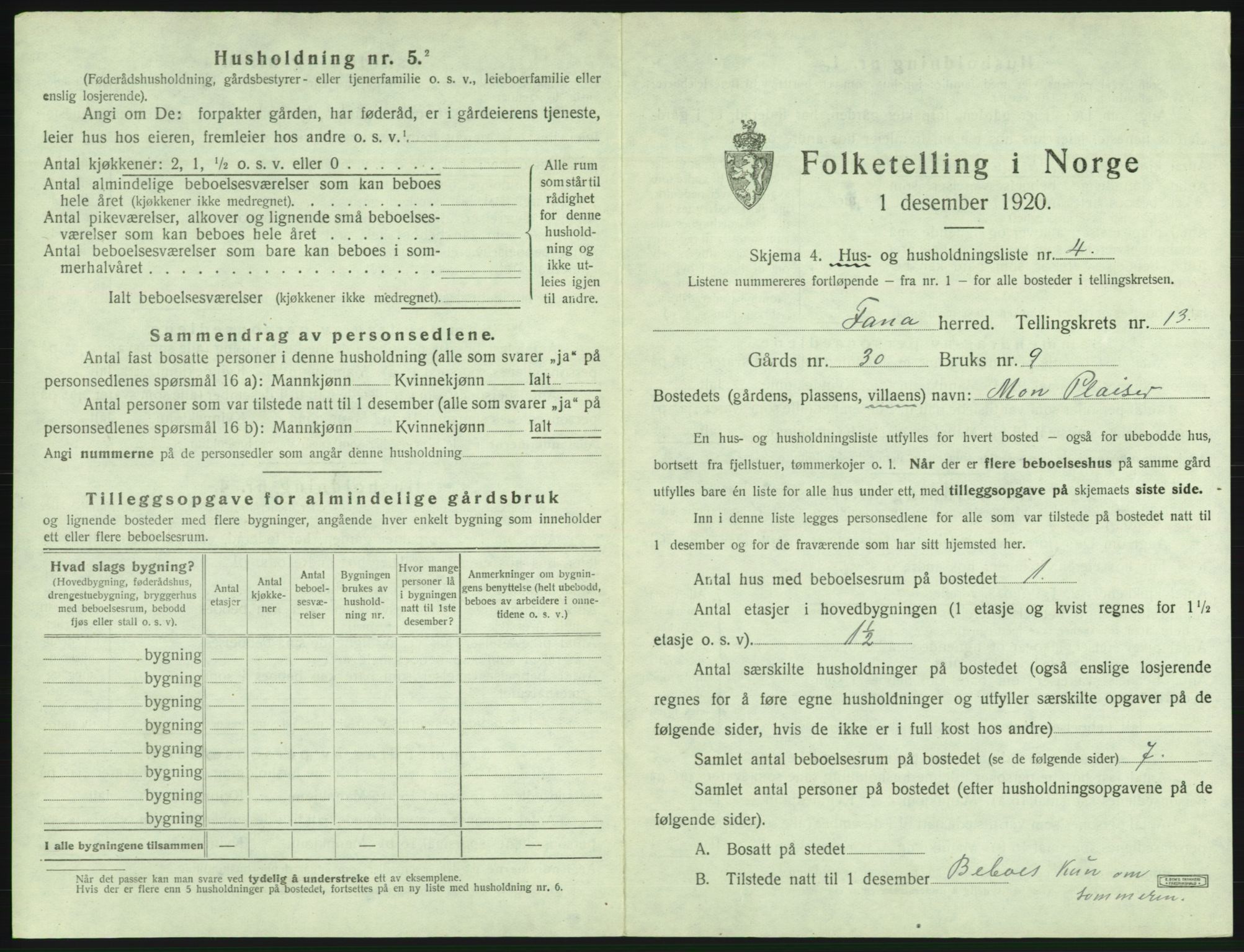 SAB, 1920 census for Fana, 1920, p. 2266