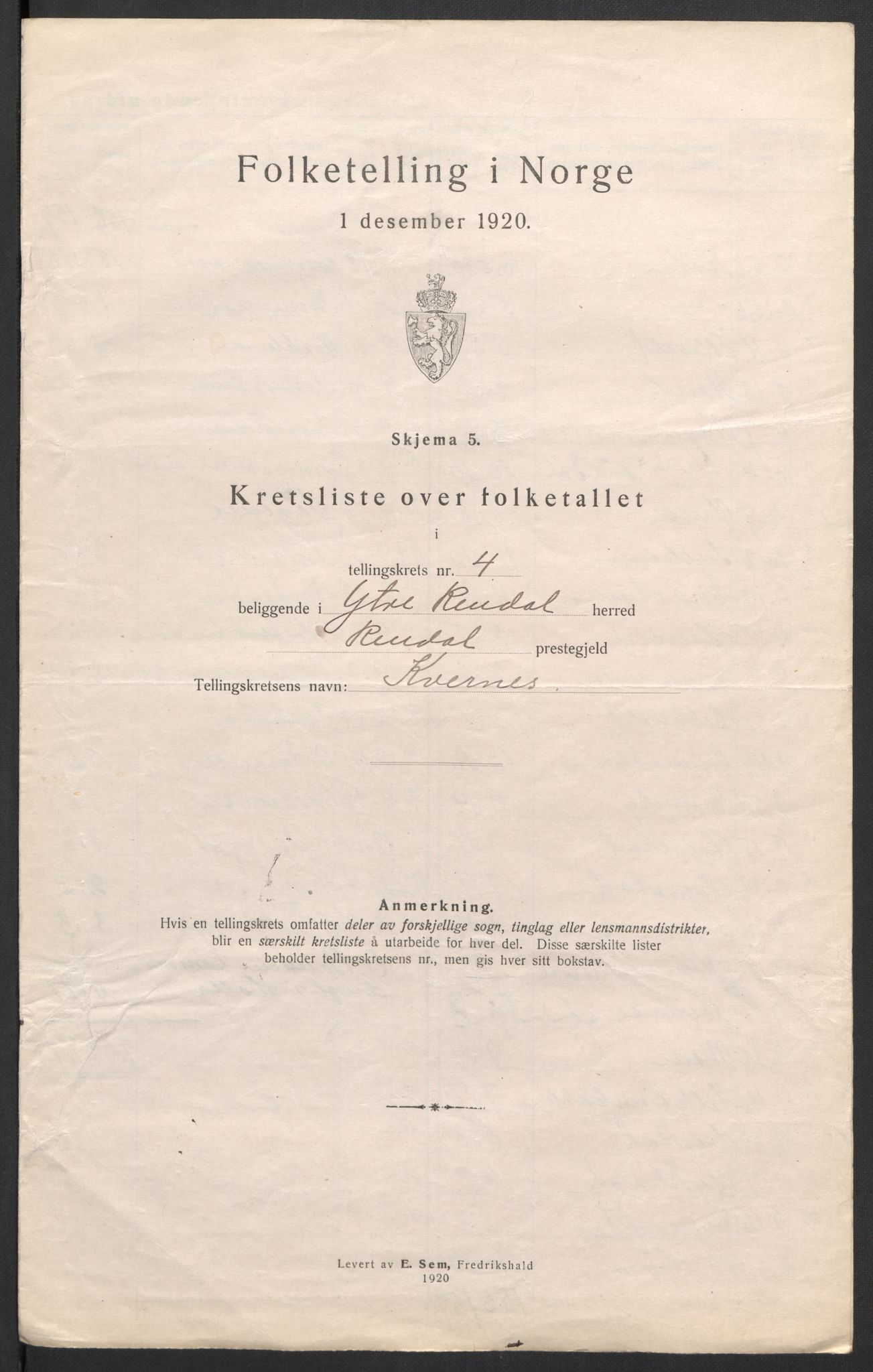 SAH, 1920 census for Ytre Rendal, 1920, p. 22