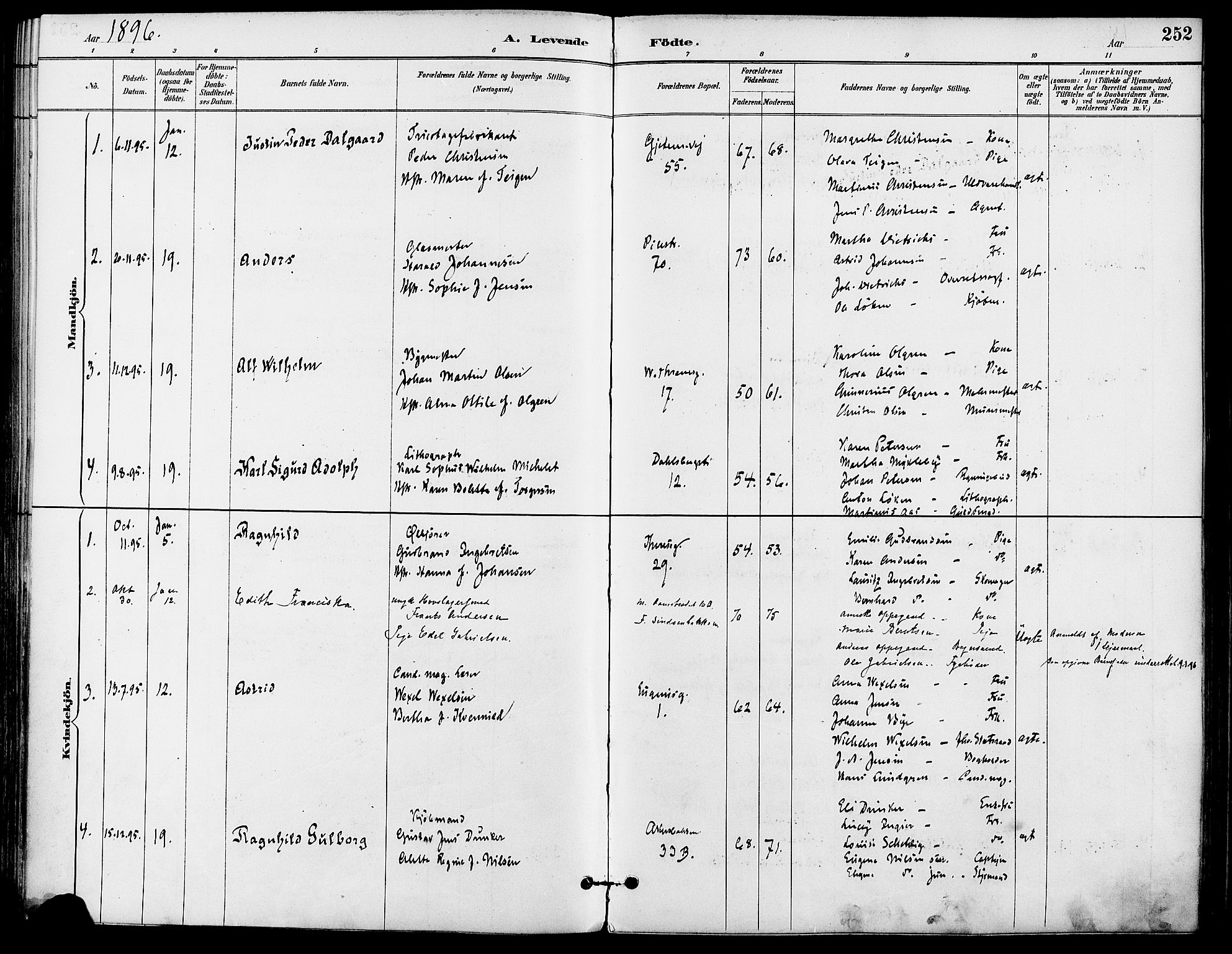 Gamle Aker prestekontor Kirkebøker, SAO/A-10617a/F/L0008: Parish register (official) no. 8, 1887-1896, p. 252