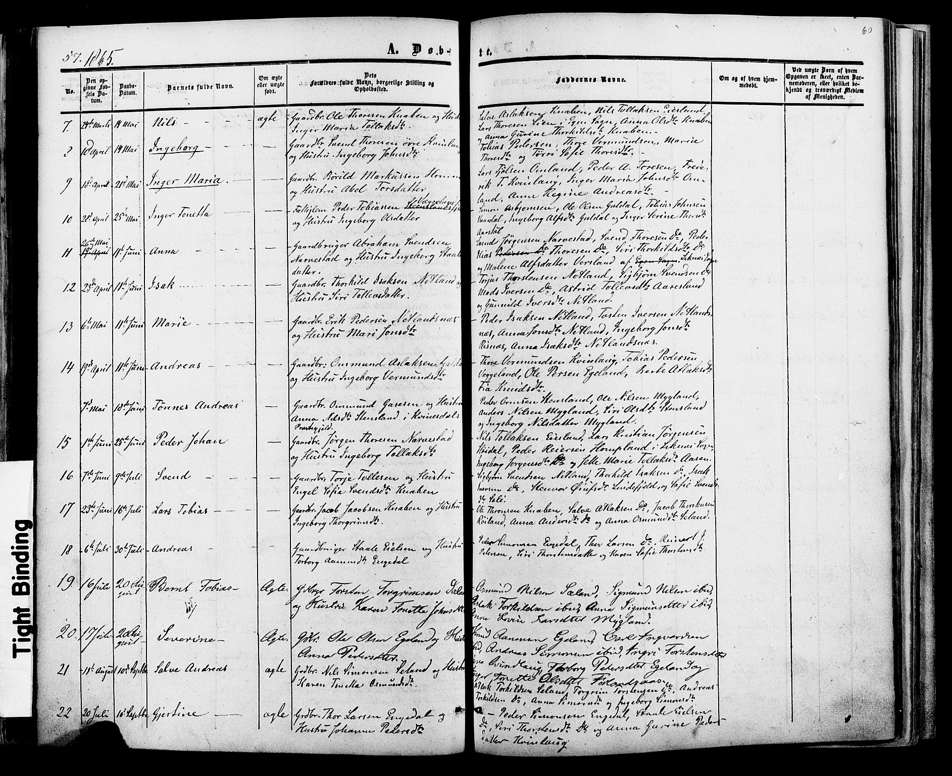 Fjotland sokneprestkontor, AV/SAK-1111-0010/F/Fa/L0001: Parish register (official) no. A 1, 1850-1879, p. 60