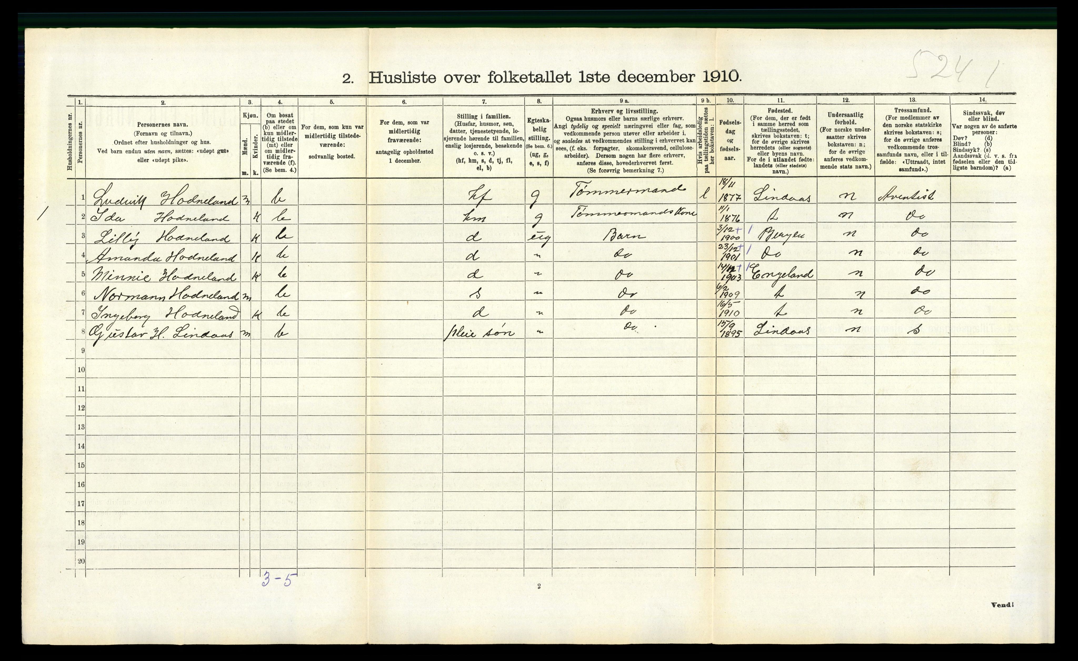 RA, 1910 census for Masfjorden, 1910, p. 393