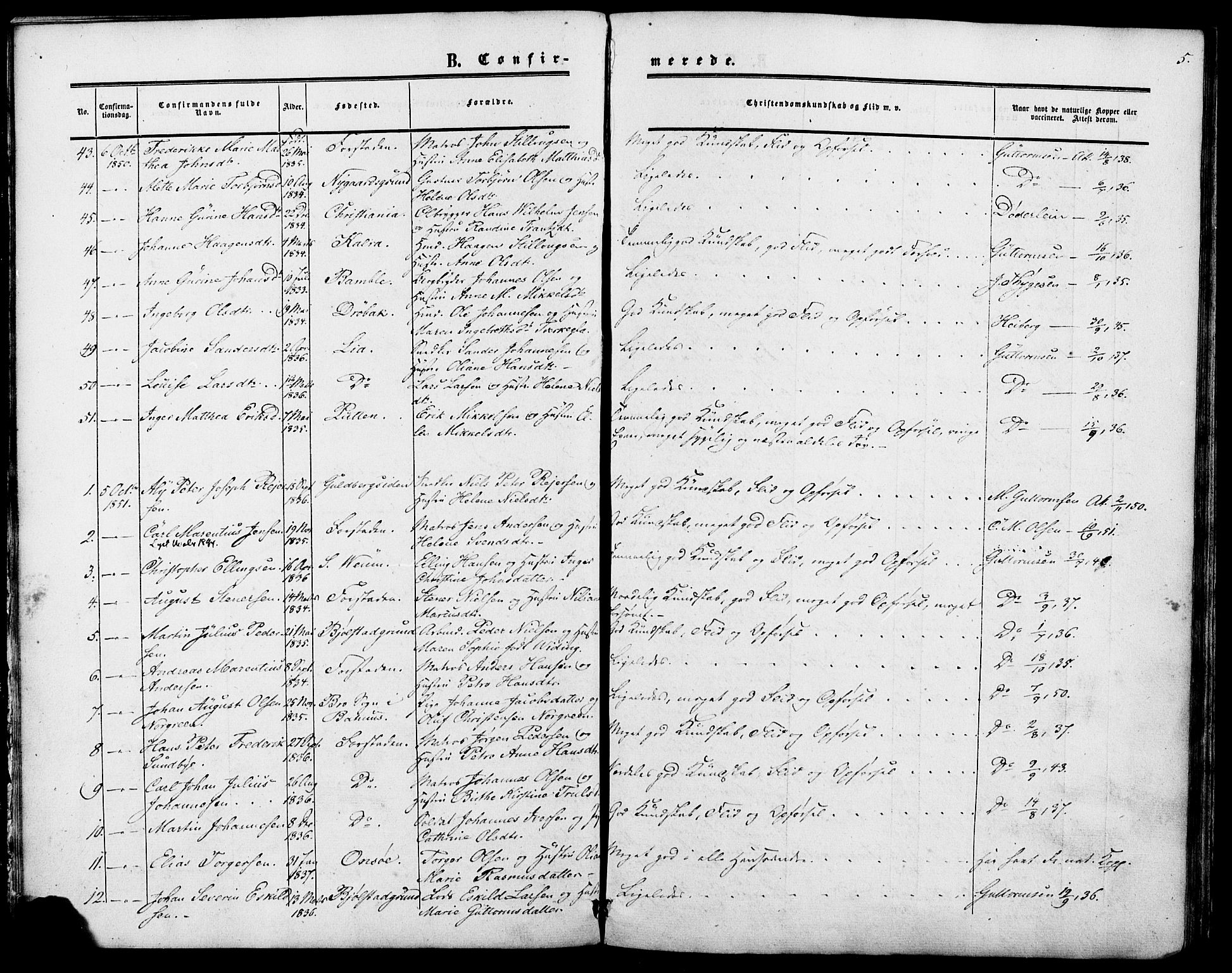 Glemmen prestekontor Kirkebøker, SAO/A-10908/F/Fa/L0006: Parish register (official) no. 6, 1849-1865, p. 5