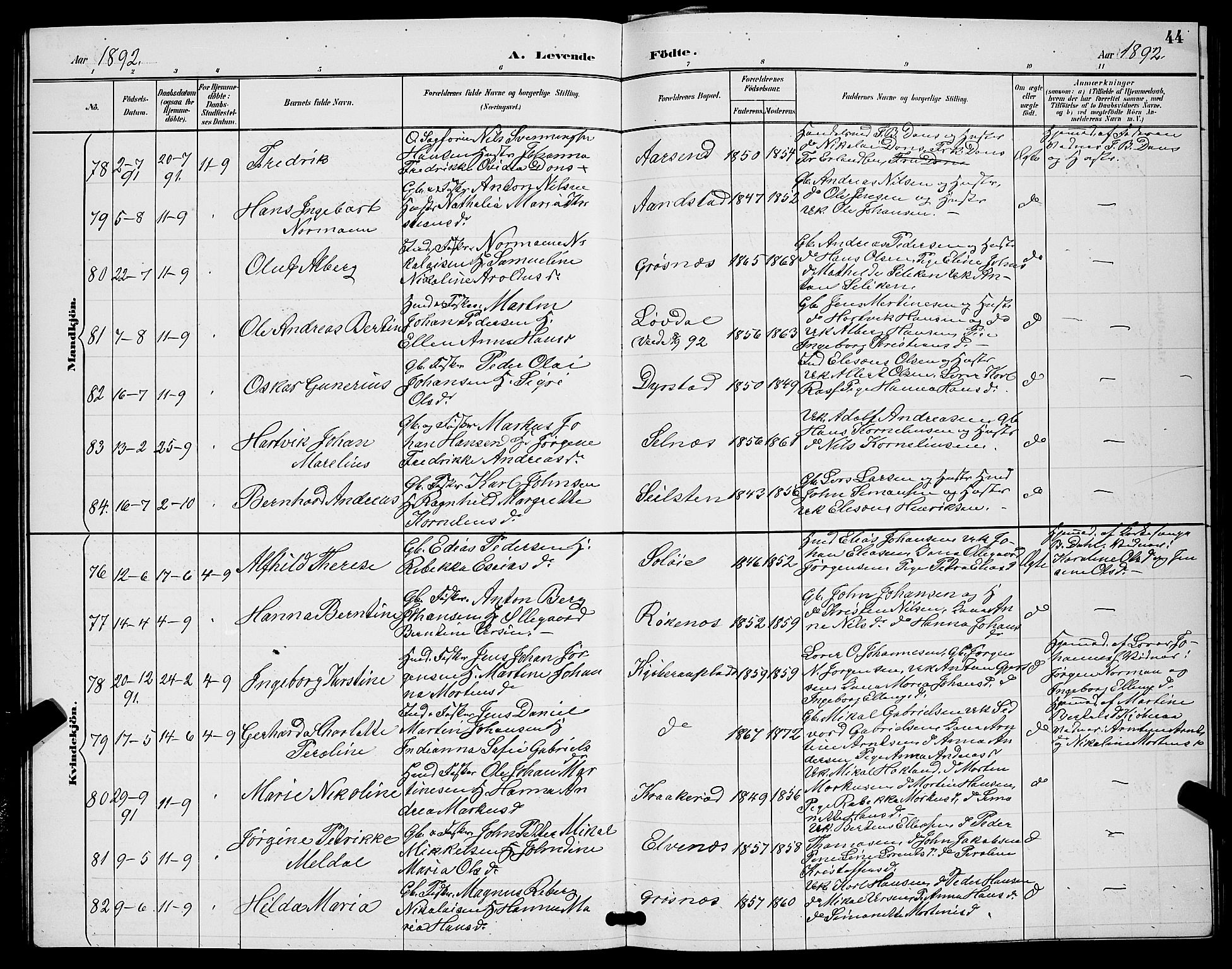 Ibestad sokneprestembete, AV/SATØ-S-0077/H/Ha/Hab/L0008klokker: Parish register (copy) no. 8, 1890-1903, p. 44