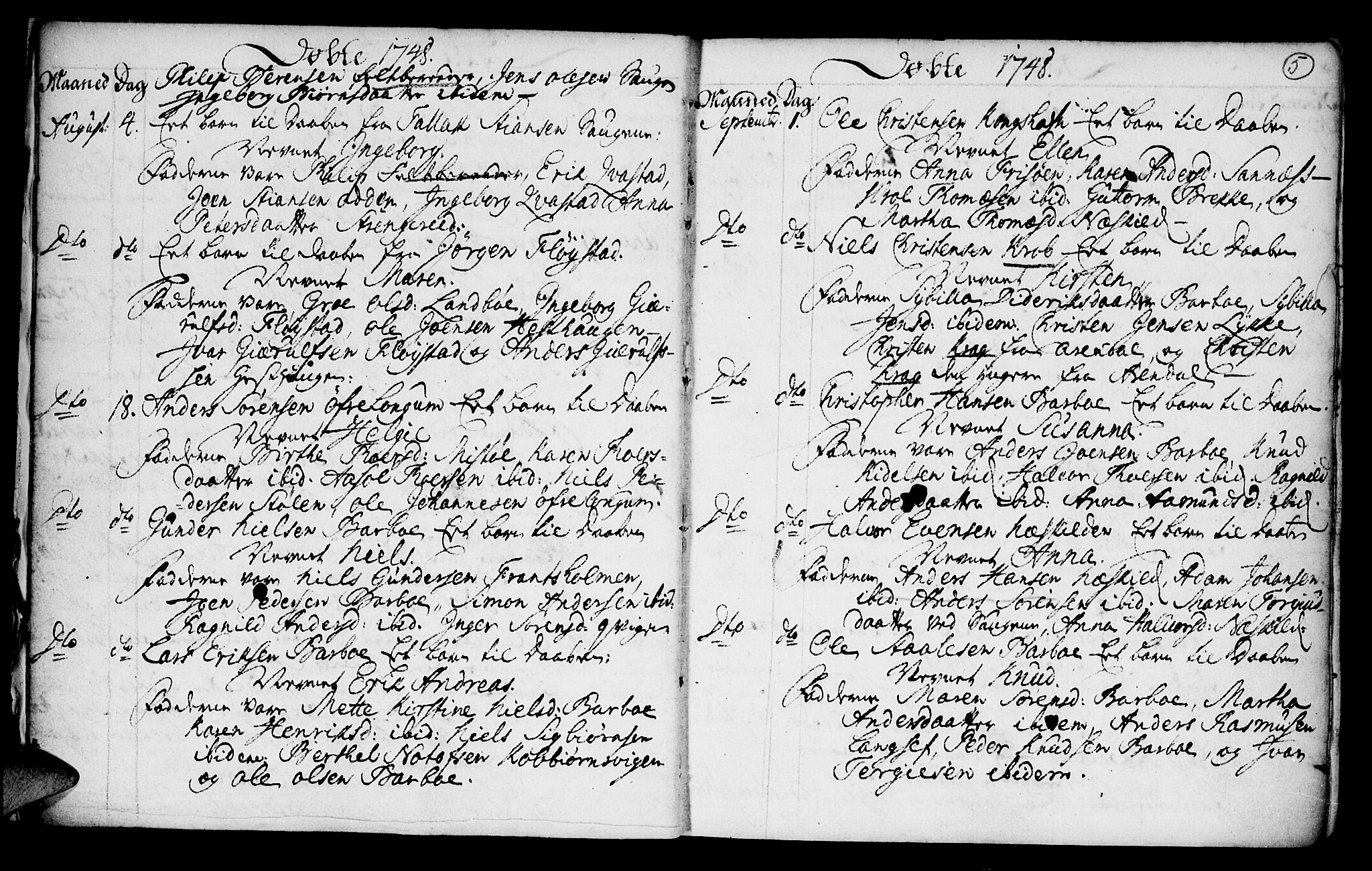 Austre Moland sokneprestkontor, SAK/1111-0001/F/Fa/Faa/L0001: Parish register (official) no. A 1, 1747-1764, p. 5