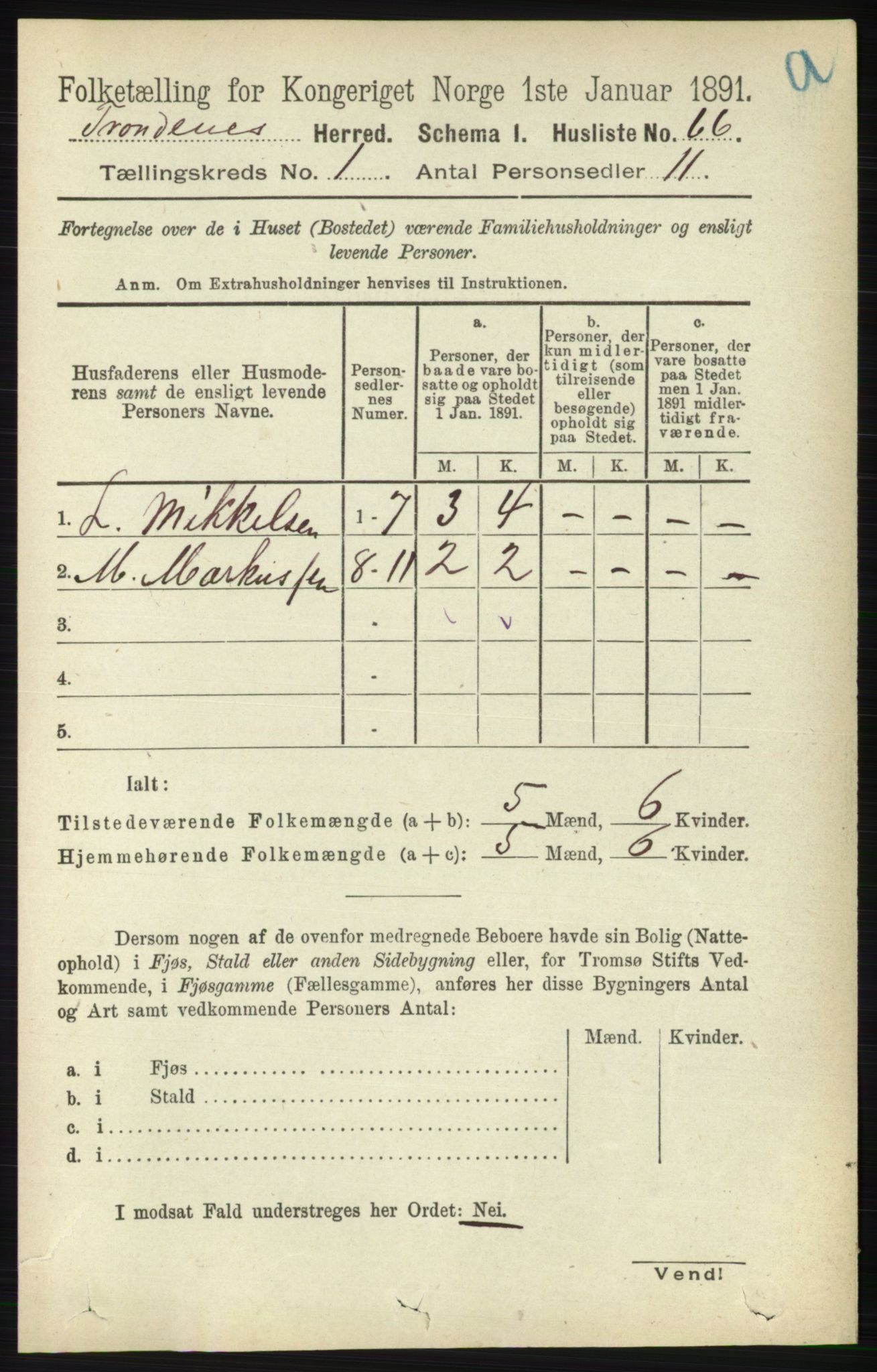 RA, 1891 census for 1914 Trondenes, 1891, p. 105