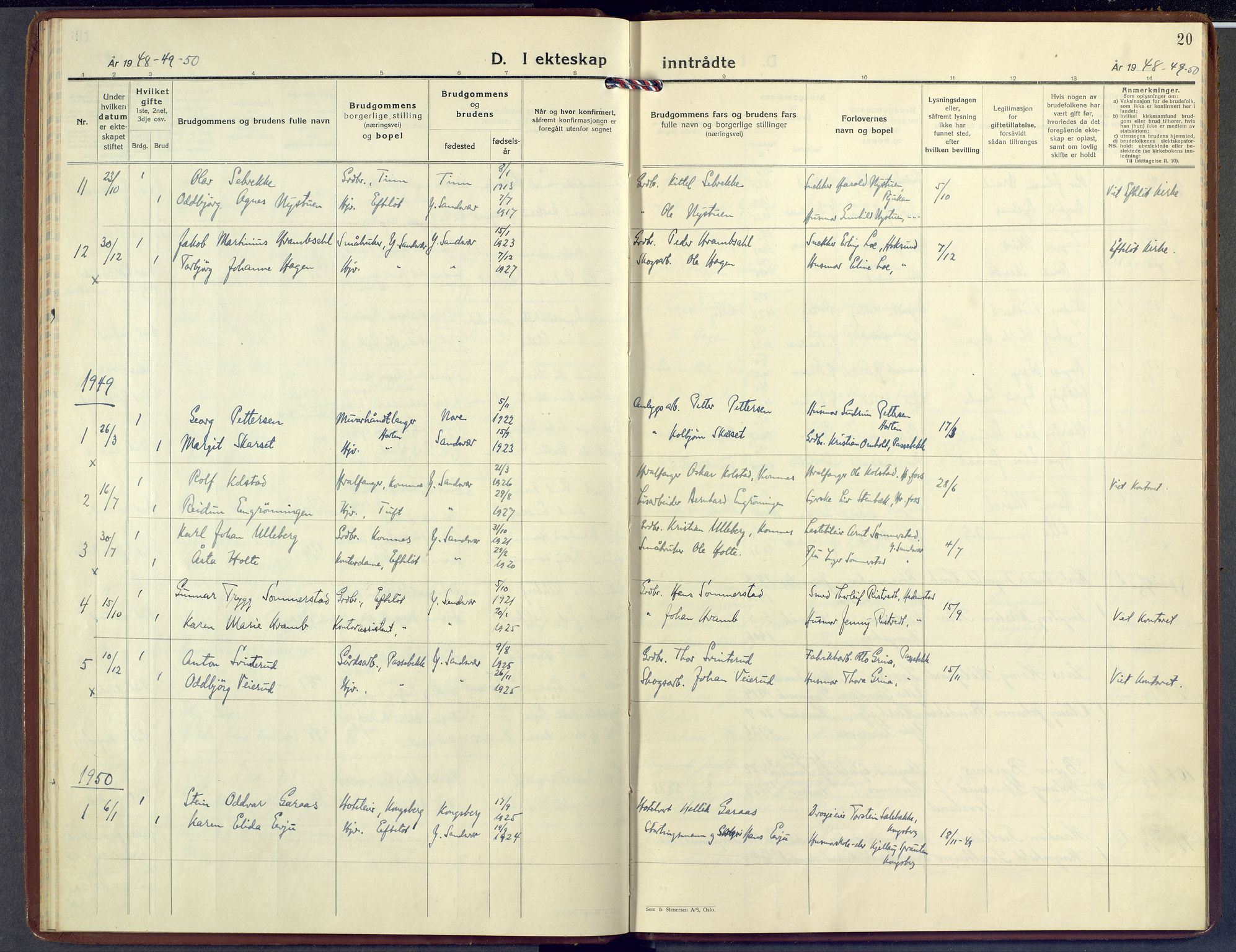 Sandsvær kirkebøker, AV/SAKO-A-244/F/Fb/L0004: Parish register (official) no. II 4, 1939-1971, p. 20