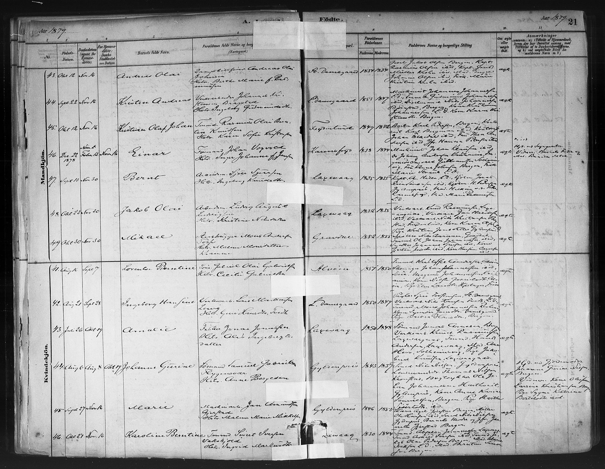 Askøy Sokneprestembete, AV/SAB-A-74101/H/Ha/Haa/Haae/L0002: Parish register (official) no. E 2, 1878-1891, p. 21