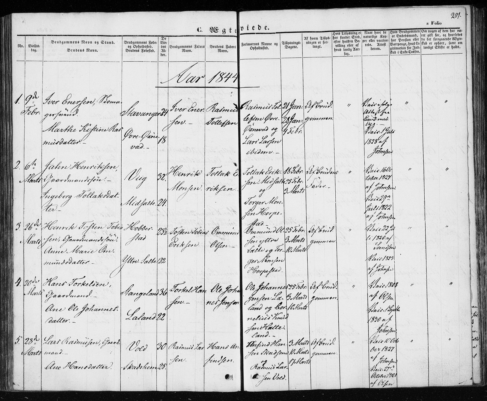 Klepp sokneprestkontor, SAST/A-101803/001/3/30BA/L0004: Parish register (official) no. A 4, 1842-1852, p. 201