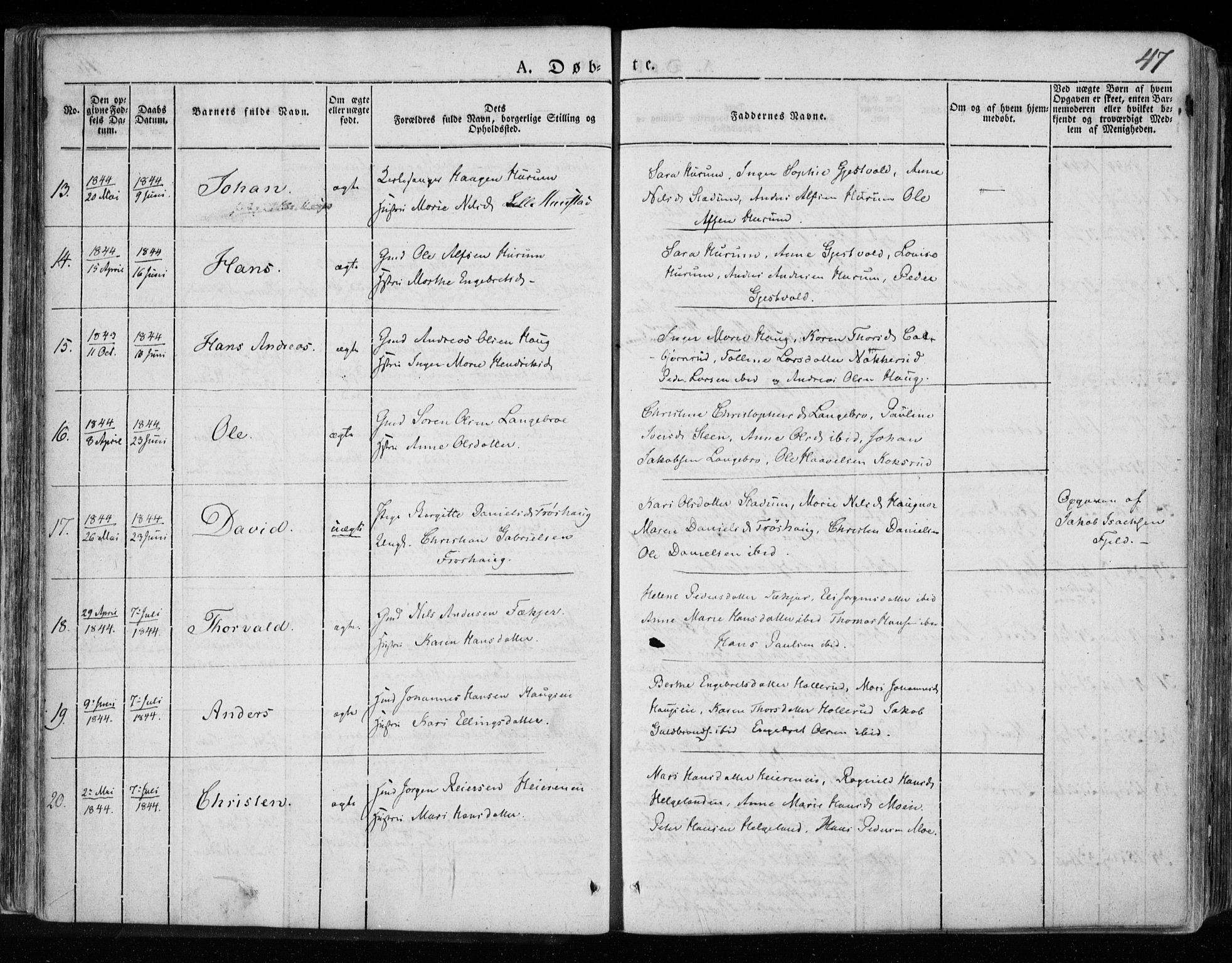 Hole kirkebøker, SAKO/A-228/F/Fa/L0005: Parish register (official) no. I 5, 1833-1851, p. 47