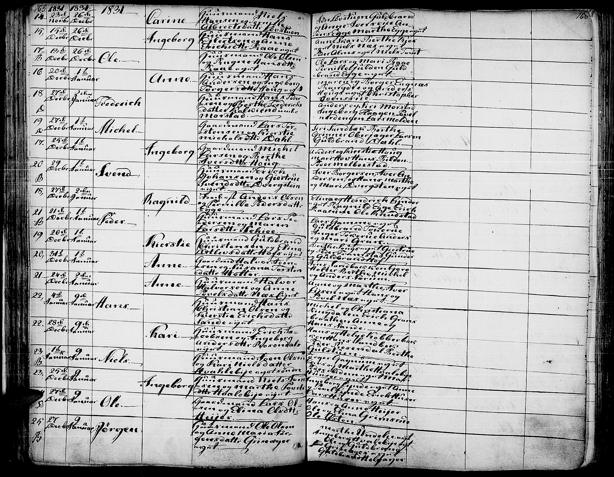Gran prestekontor, SAH/PREST-112/H/Ha/Haa/L0010: Parish register (official) no. 10, 1824-1842, p. 165-166