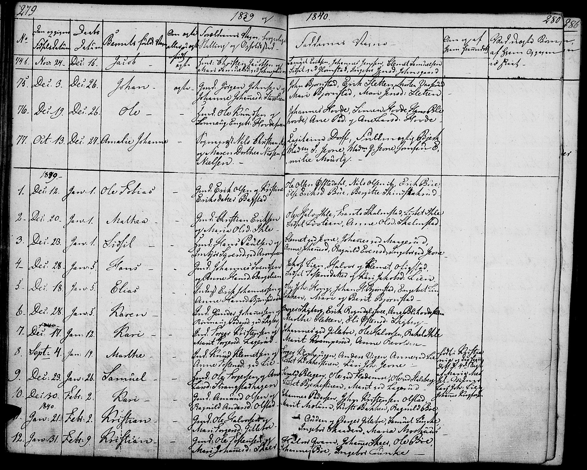 Øyer prestekontor, SAH/PREST-084/H/Ha/Haa/L0004: Parish register (official) no. 4, 1824-1841, p. 279-280