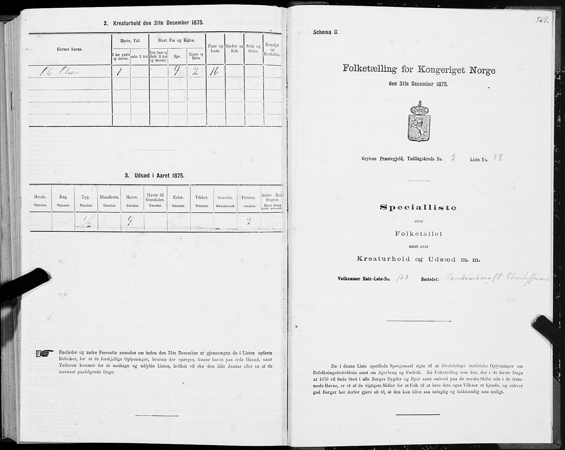 SAT, 1875 census for 1539P Grytten, 1875, p. 1369
