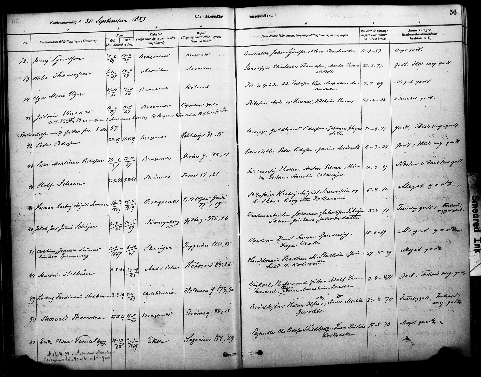 Bragernes kirkebøker, AV/SAKO-A-6/F/Fc/L0005: Parish register (official) no. III 5, 1878-1890, p. 56