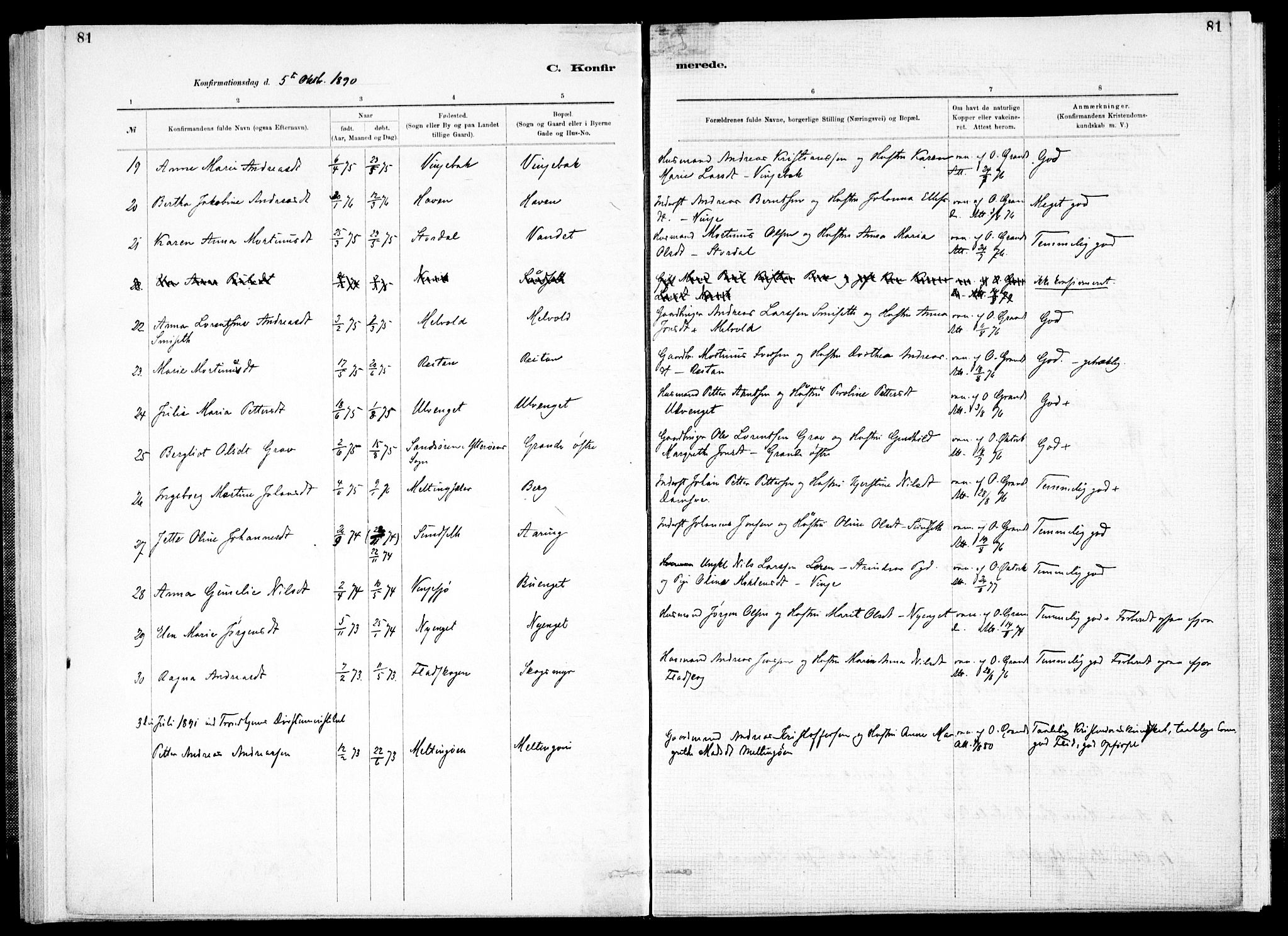 Ministerialprotokoller, klokkerbøker og fødselsregistre - Nord-Trøndelag, AV/SAT-A-1458/733/L0325: Parish register (official) no. 733A04, 1884-1908, p. 81