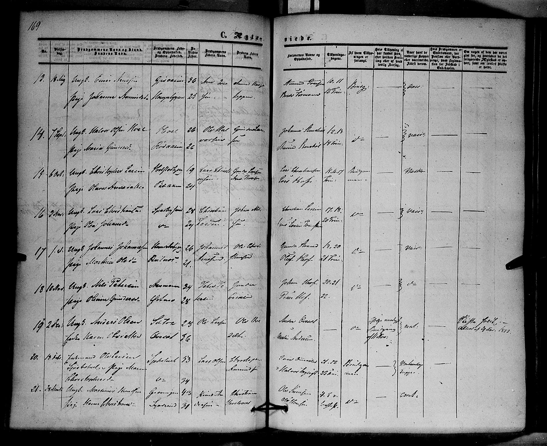 Hof prestekontor, SAH/PREST-038/H/Ha/Haa/L0008: Parish register (official) no. 8, 1849-1861, p. 169