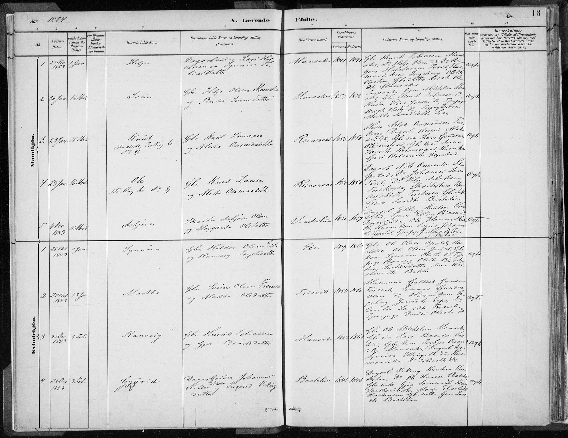 Odda Sokneprestembete, SAB/A-77201/H/Haa: Parish register (official) no. A  3, 1882-1913, p. 13