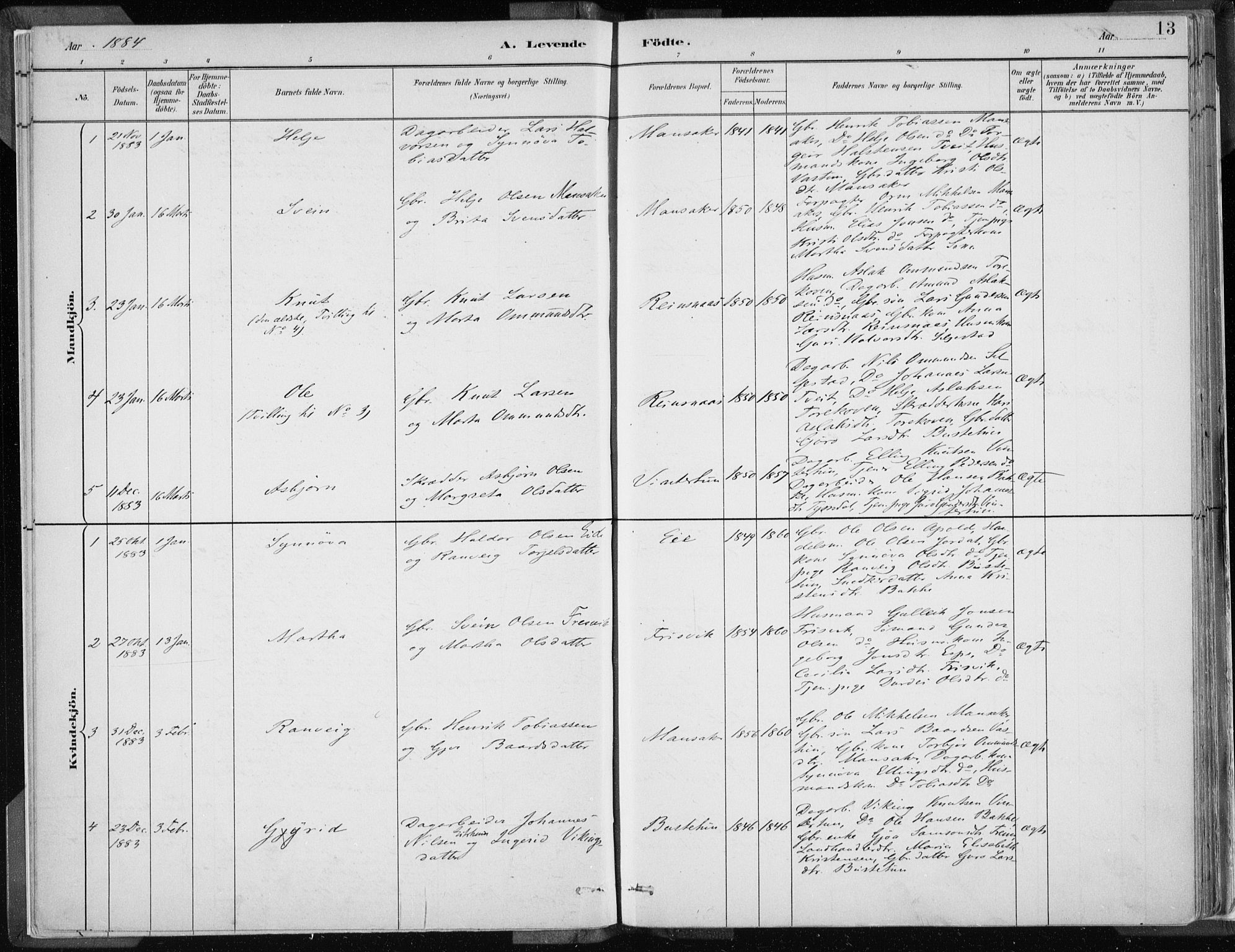 Odda Sokneprestembete, AV/SAB-A-77201/H/Haa: Parish register (official) no. A  3, 1882-1913, p. 13