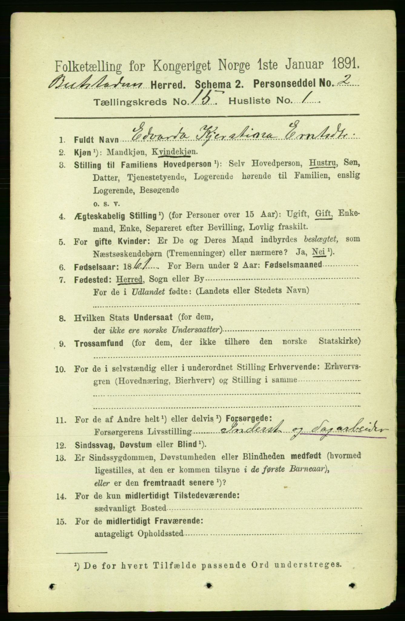 RA, 1891 census for 1727 Beitstad, 1891, p. 4010