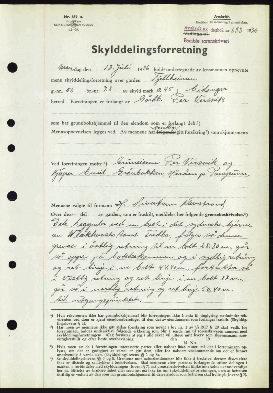 Bamble sorenskriveri, AV/SAKO-A-214/G/Ga/Gag/L0001: Mortgage book no. A-1, 1936-1937, Diary no: : 633/1936