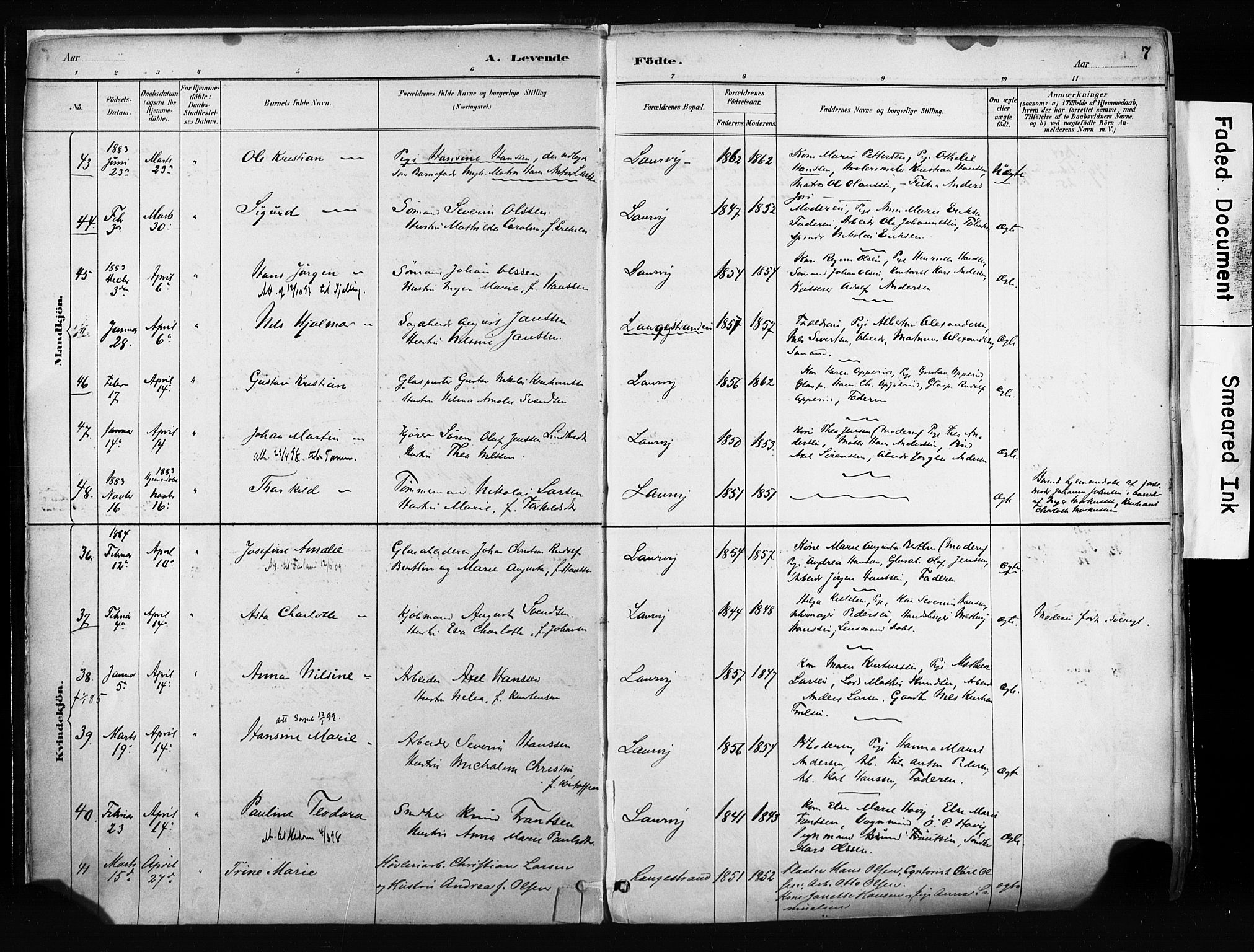 Larvik kirkebøker, SAKO/A-352/F/Fa/L0009: Parish register (official) no. I 9, 1884-1904, p. 7