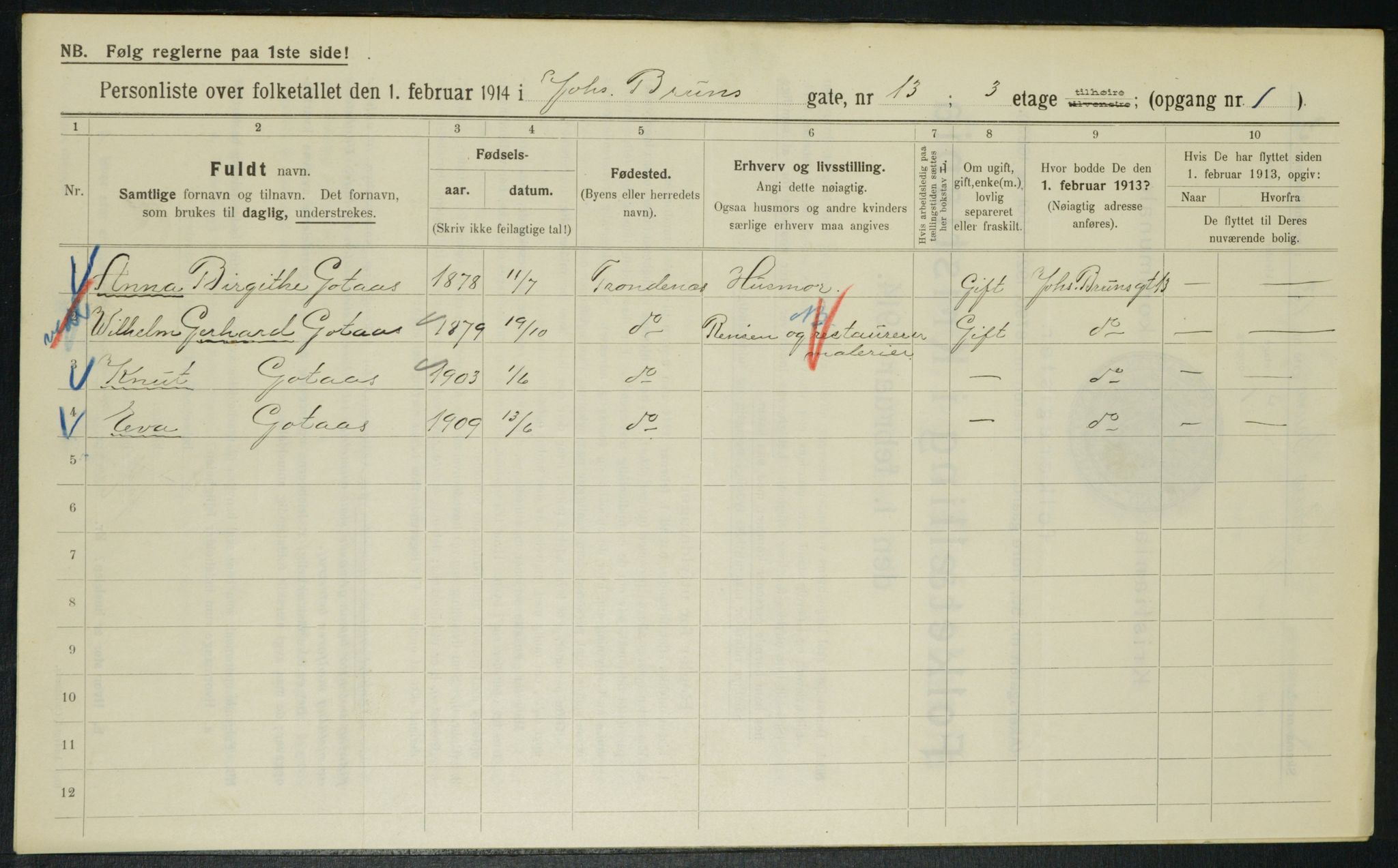 OBA, Municipal Census 1914 for Kristiania, 1914, p. 47152