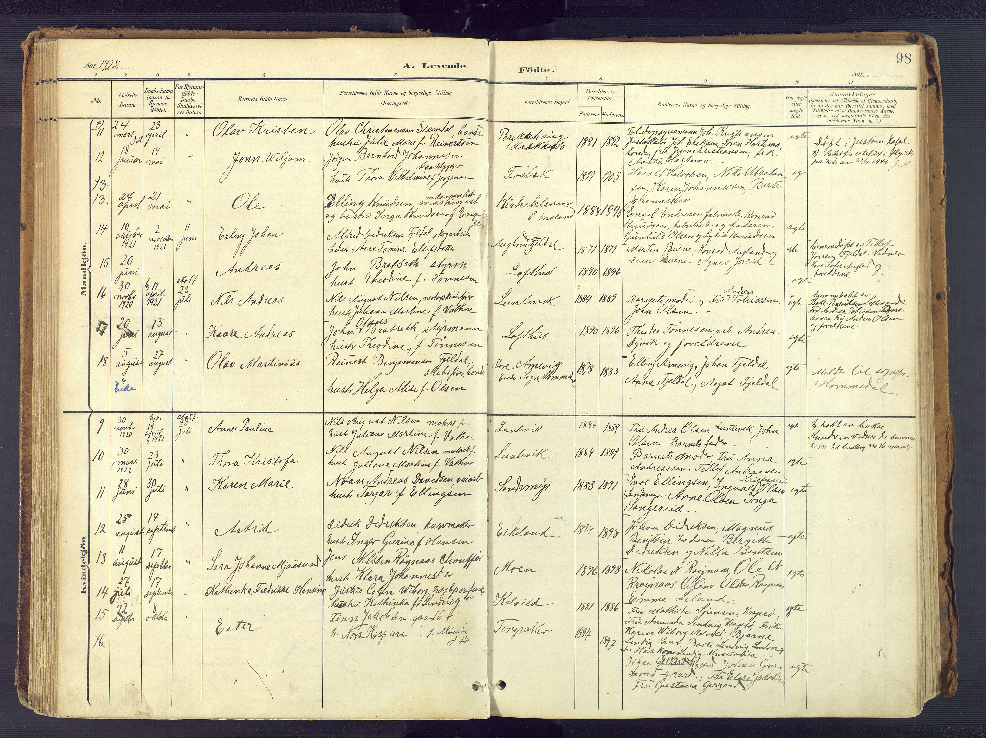 Vestre Moland sokneprestkontor, SAK/1111-0046/F/Fa/Fab/L0010: Parish register (official) no. A 10, 1900-1926, p. 98