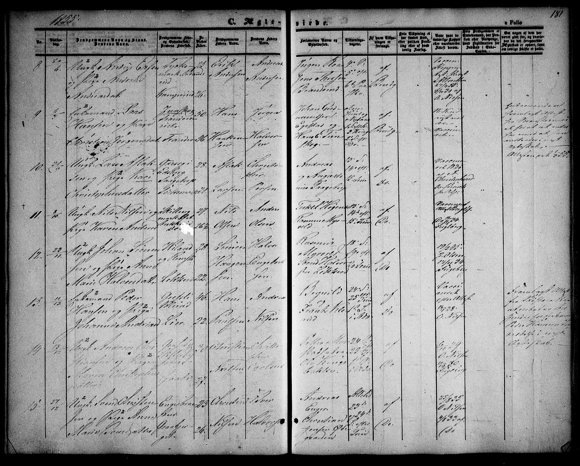 Rødenes prestekontor Kirkebøker, AV/SAO-A-2005/F/Fa/L0006: Parish register (official) no. I 6, 1850-1859, p. 181