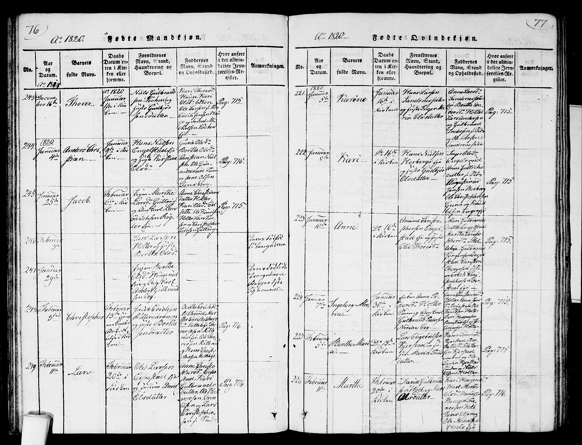 Nannestad prestekontor Kirkebøker, AV/SAO-A-10414a/G/Ga/L0001: Parish register (copy) no. I 1, 1815-1839, p. 76-77