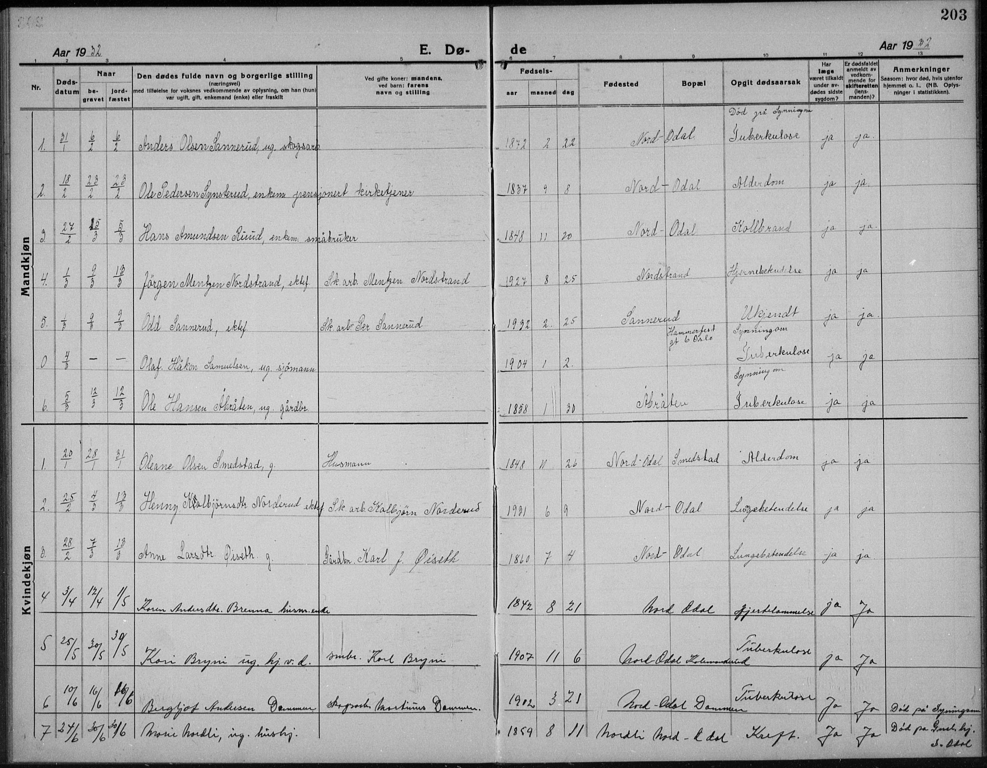 Nord-Odal prestekontor, AV/SAH-PREST-032/H/Ha/Hab/L0004: Parish register (copy) no. 4, 1921-1936, p. 203