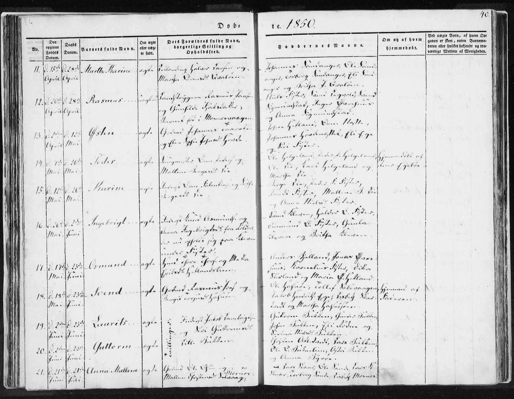 Hjelmeland sokneprestkontor, AV/SAST-A-101843/01/IV/L0007: Parish register (official) no. A 7, 1834-1850, p. 40