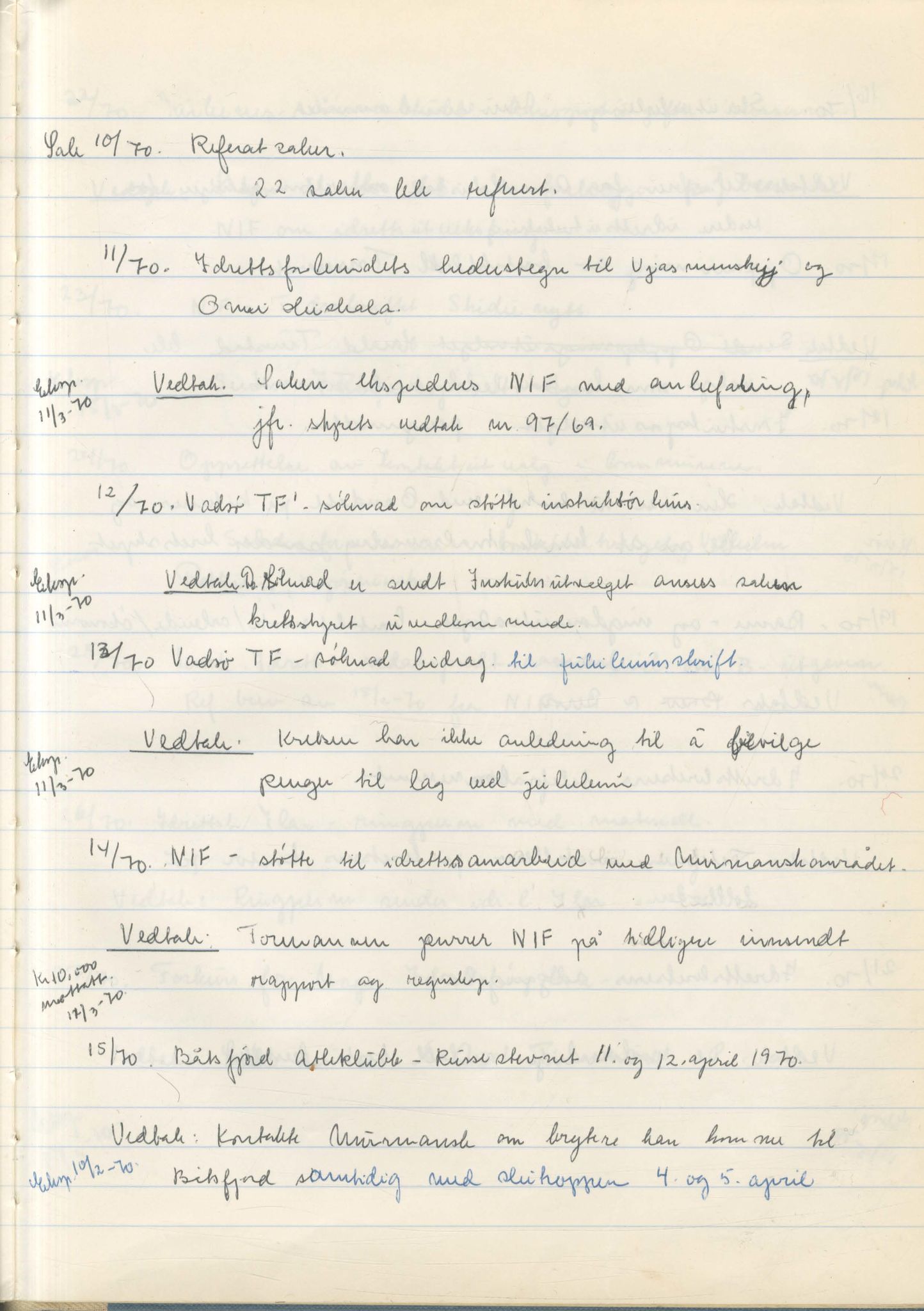 Aust-Finnmark Idrettskrets , FMFB/A-1041/A/L0007: Møteprotokoll for arbeidsutvalg, 1963-1971, p. 215