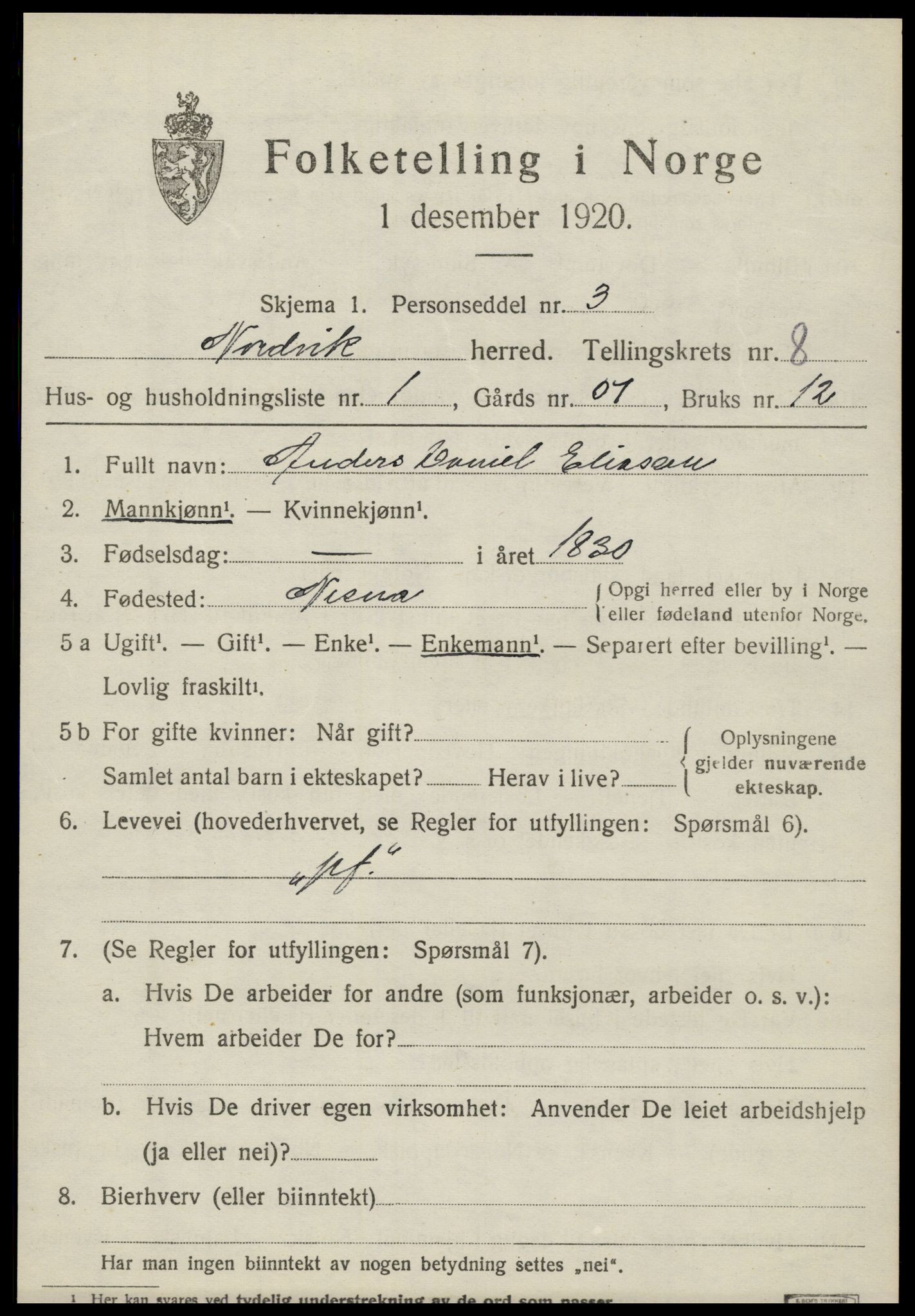 SAT, 1920 census for Nordvik, 1920, p. 2844