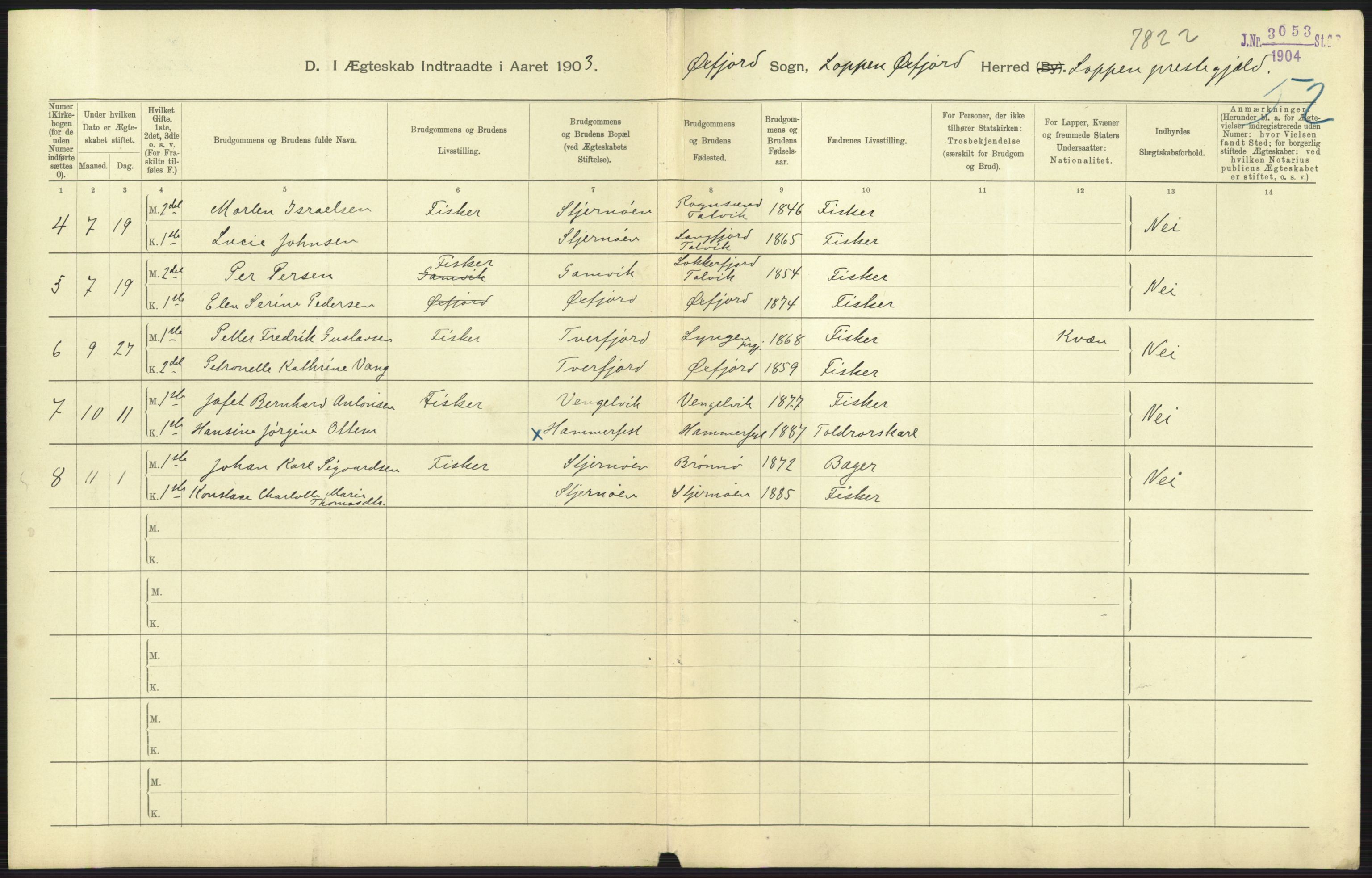 Statistisk sentralbyrå, Sosiodemografiske emner, Befolkning, AV/RA-S-2228/D/Df/Dfa/Dfaa/L0022: Finnmarkens amt: Fødte, gifte, døde., 1903, p. 163