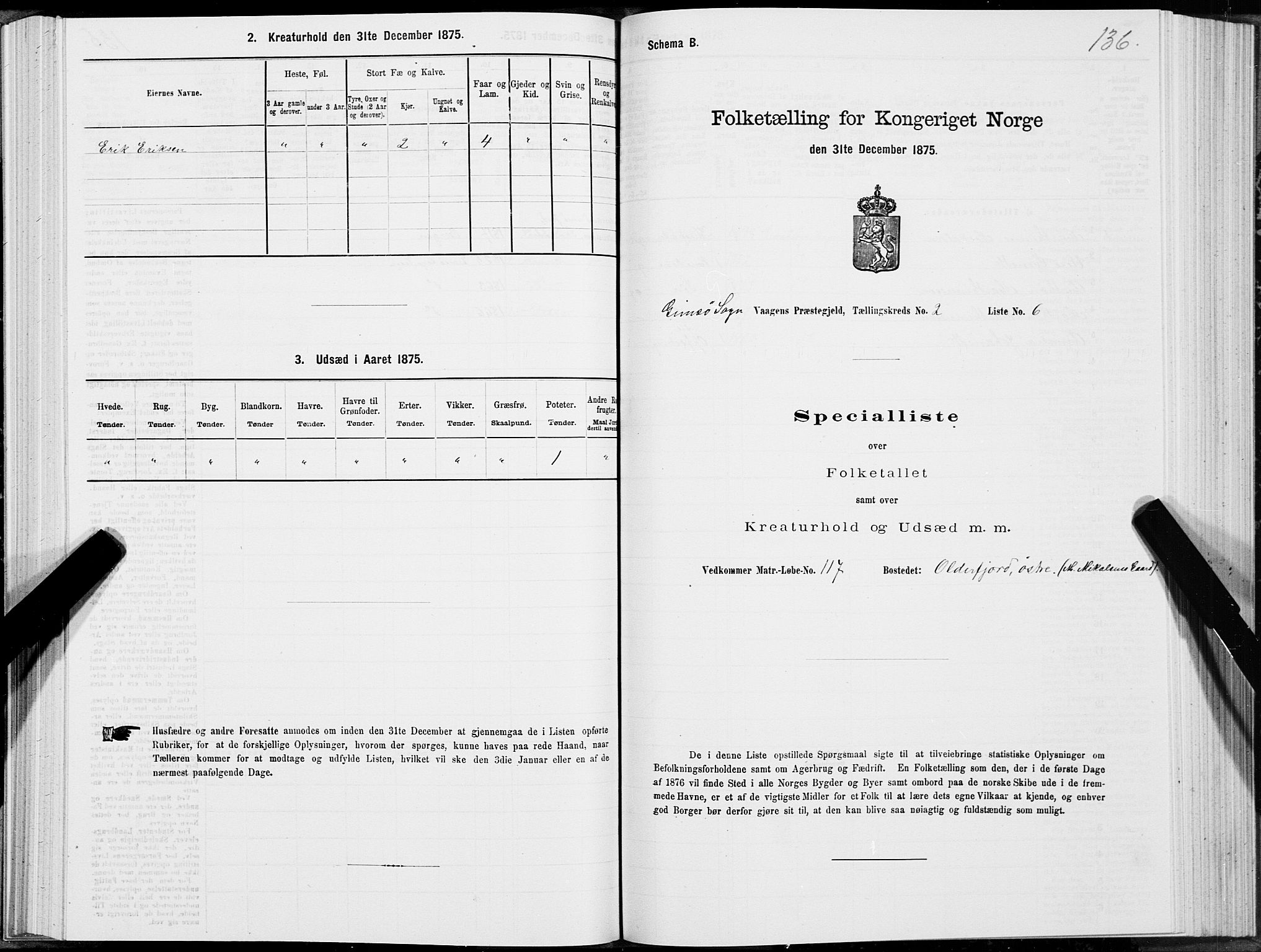 SAT, 1875 census for 1865P Vågan, 1875, p. 5136