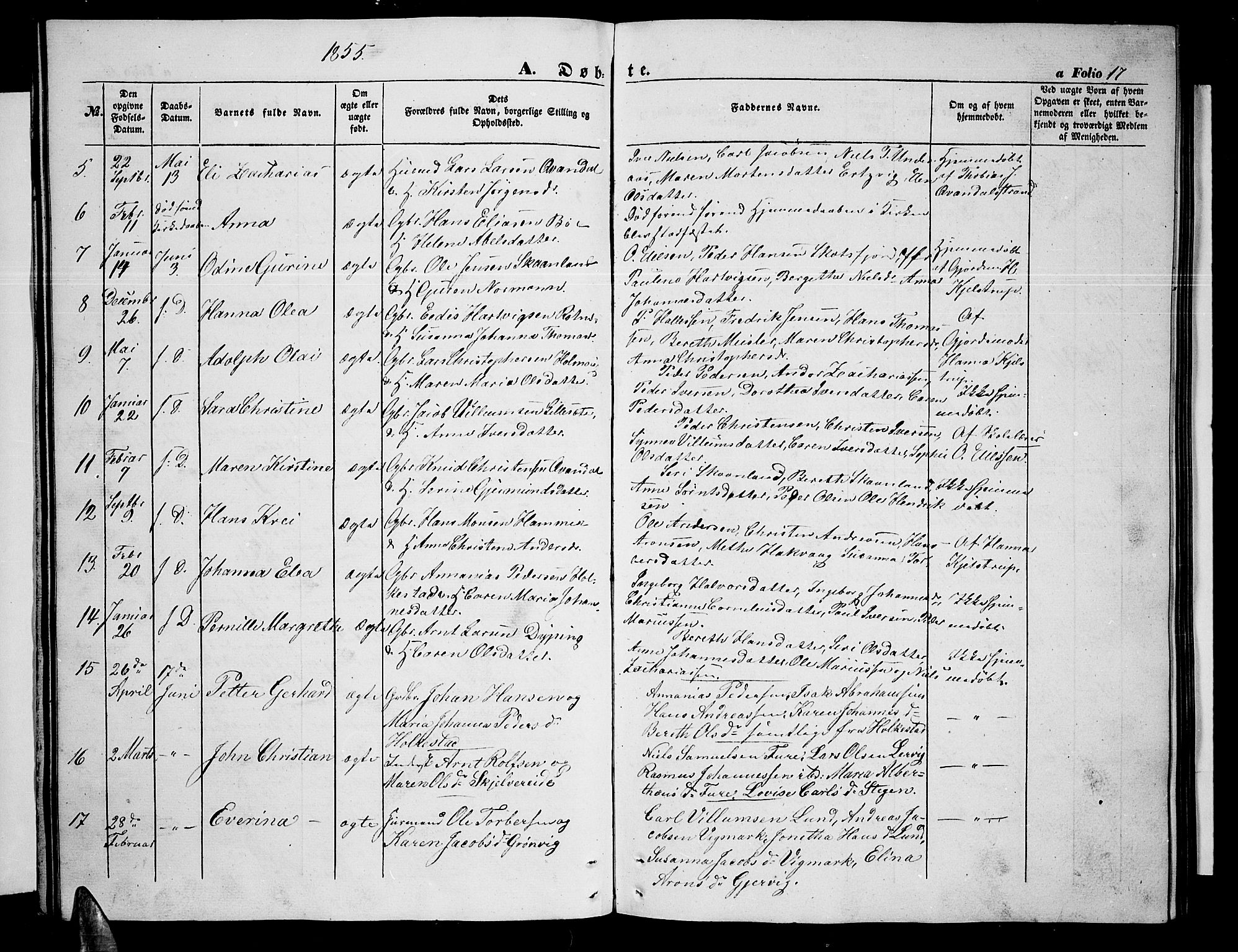 Ministerialprotokoller, klokkerbøker og fødselsregistre - Nordland, SAT/A-1459/855/L0814: Parish register (copy) no. 855C03, 1851-1864, p. 17