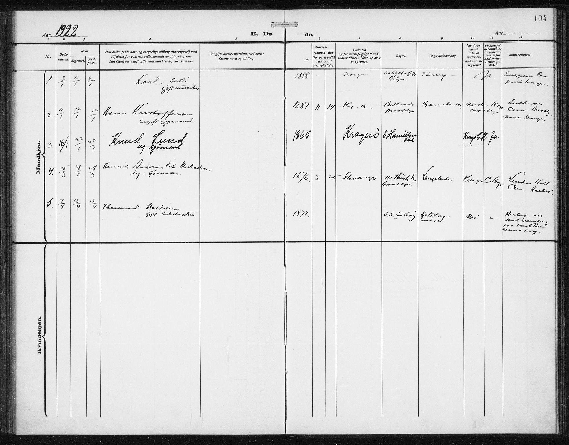 Den norske sjømannsmisjon i utlandet/New York, SAB/SAB/PA-0110/H/Ha/L0007: Parish register (official) no. A 7, 1915-1923, p. 104