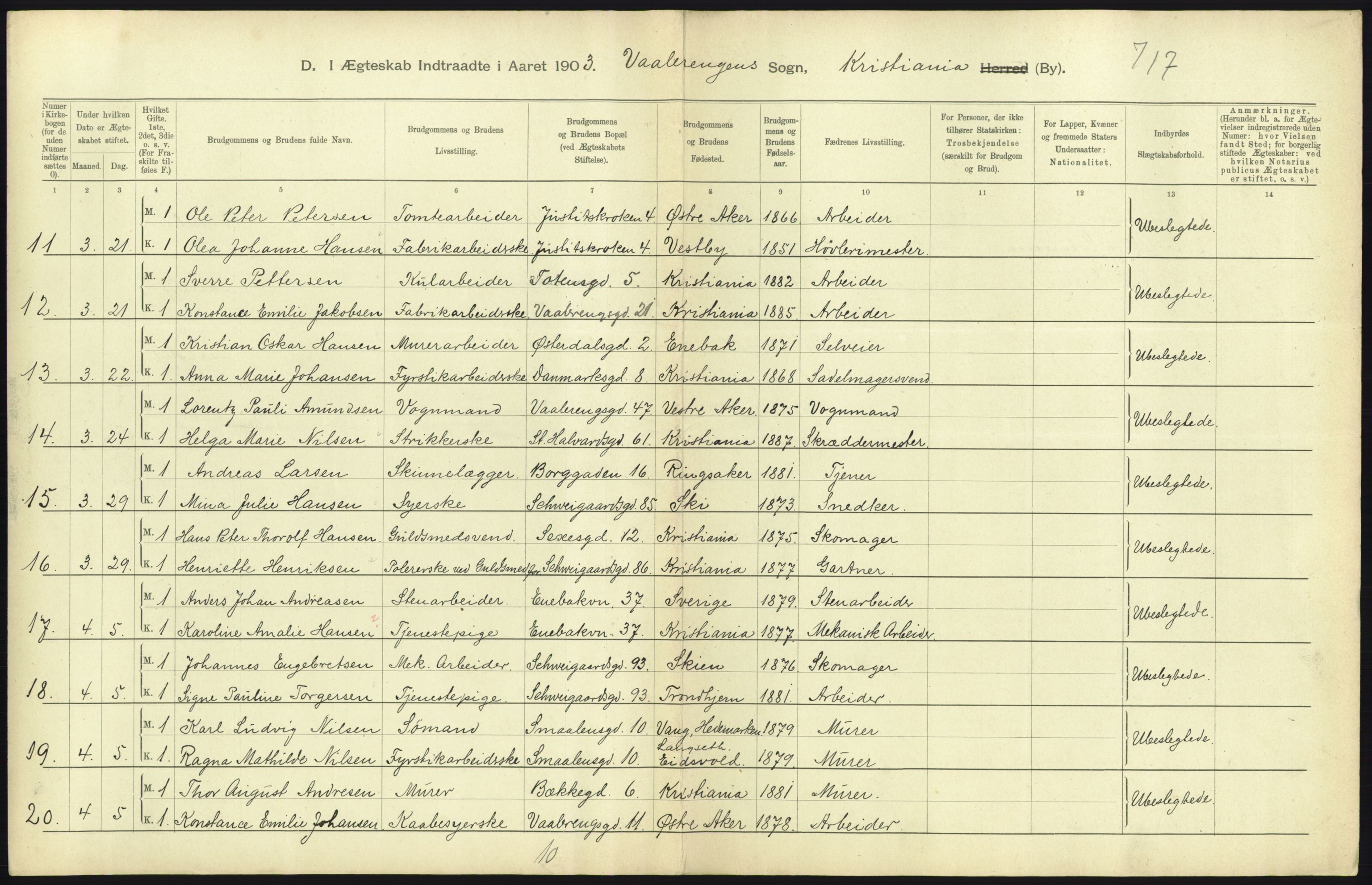 Statistisk sentralbyrå, Sosiodemografiske emner, Befolkning, AV/RA-S-2228/D/Df/Dfa/Dfaa/L0004: Kristiania: Gifte, døde, 1903, p. 527