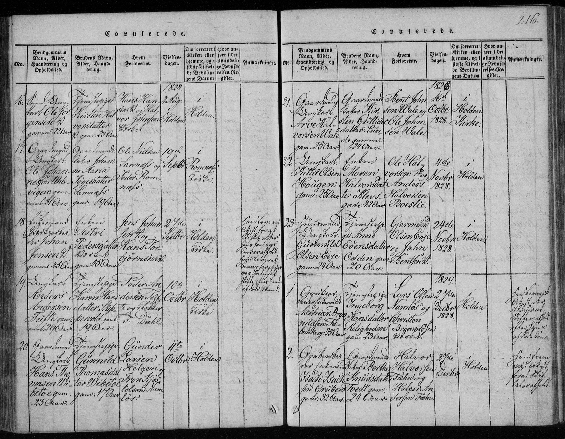 Holla kirkebøker, SAKO/A-272/F/Fa/L0003: Parish register (official) no. 3, 1815-1830, p. 216