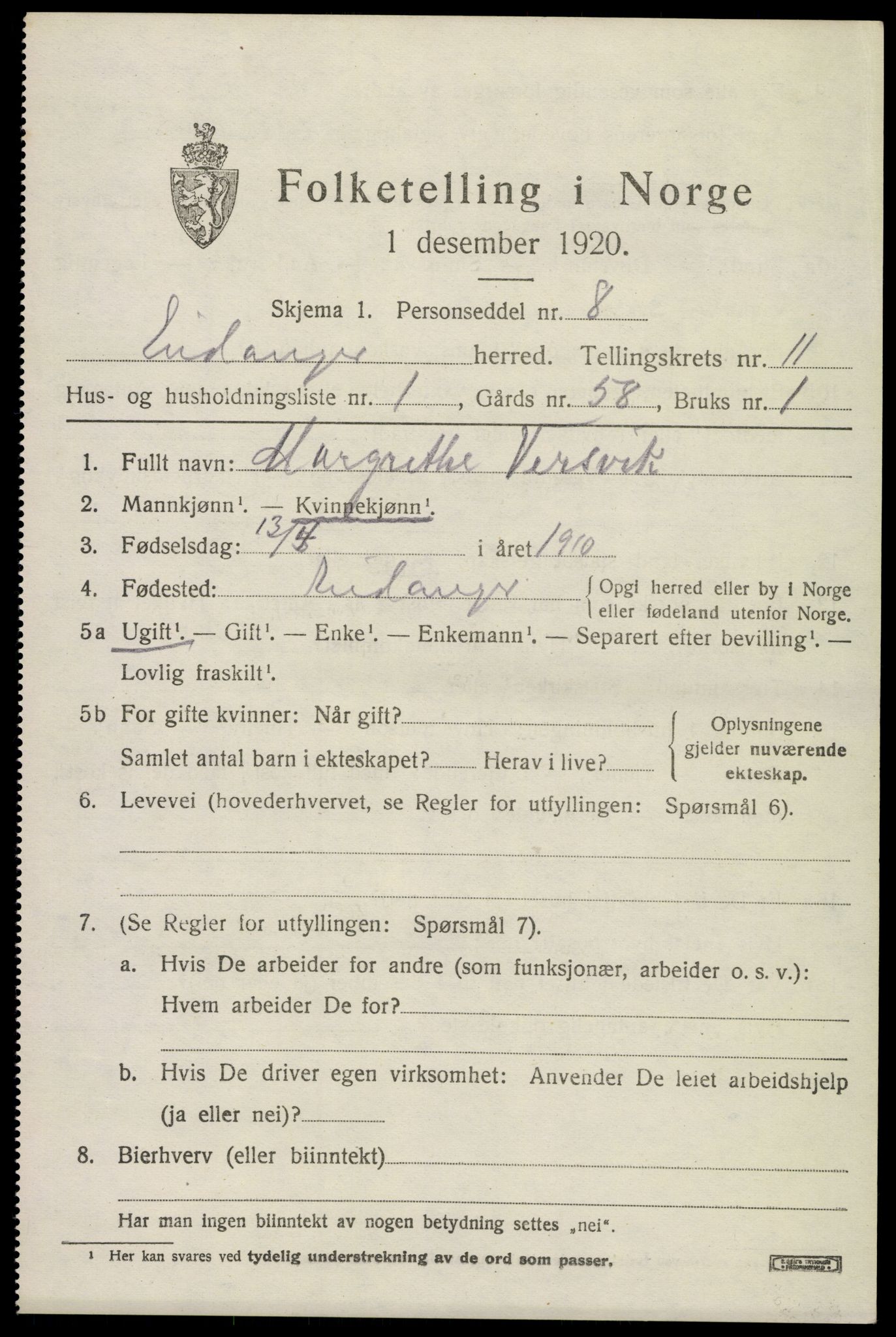 SAKO, 1920 census for Eidanger, 1920, p. 6684