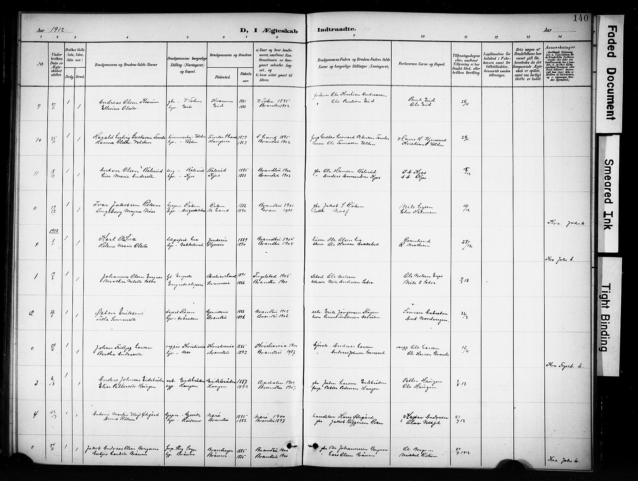 Brandbu prestekontor, AV/SAH-PREST-114/H/Ha/Hab/L0005: Parish register (copy) no. 5, 1900-1913, p. 140