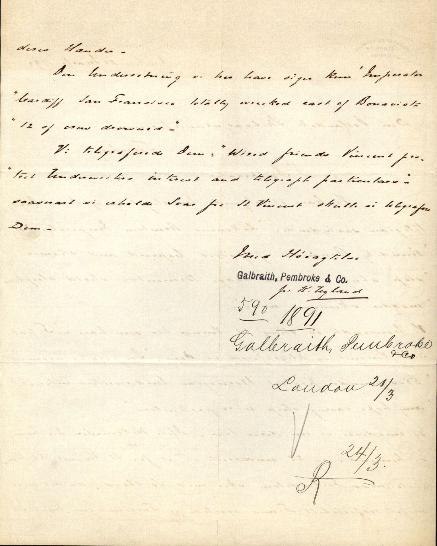 Pa 63 - Østlandske skibsassuranceforening, VEMU/A-1079/G/Ga/L0027/0011: Havaridokumenter / Louise, Lucie, Falcon, Ingeborg av Laurvig, Imperator, 1891, p. 42