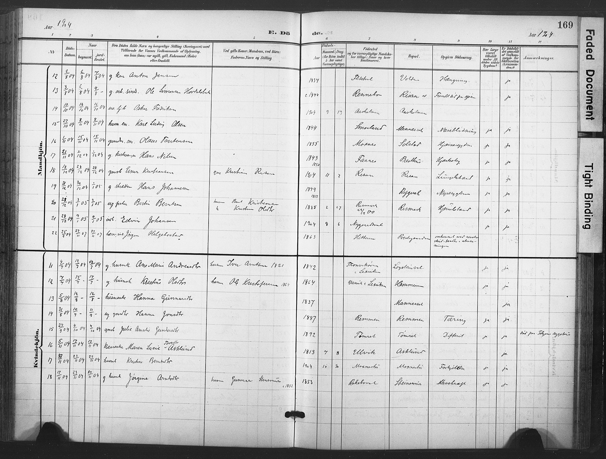 Ministerialprotokoller, klokkerbøker og fødselsregistre - Nord-Trøndelag, AV/SAT-A-1458/713/L0122: Parish register (official) no. 713A11, 1899-1910, p. 169